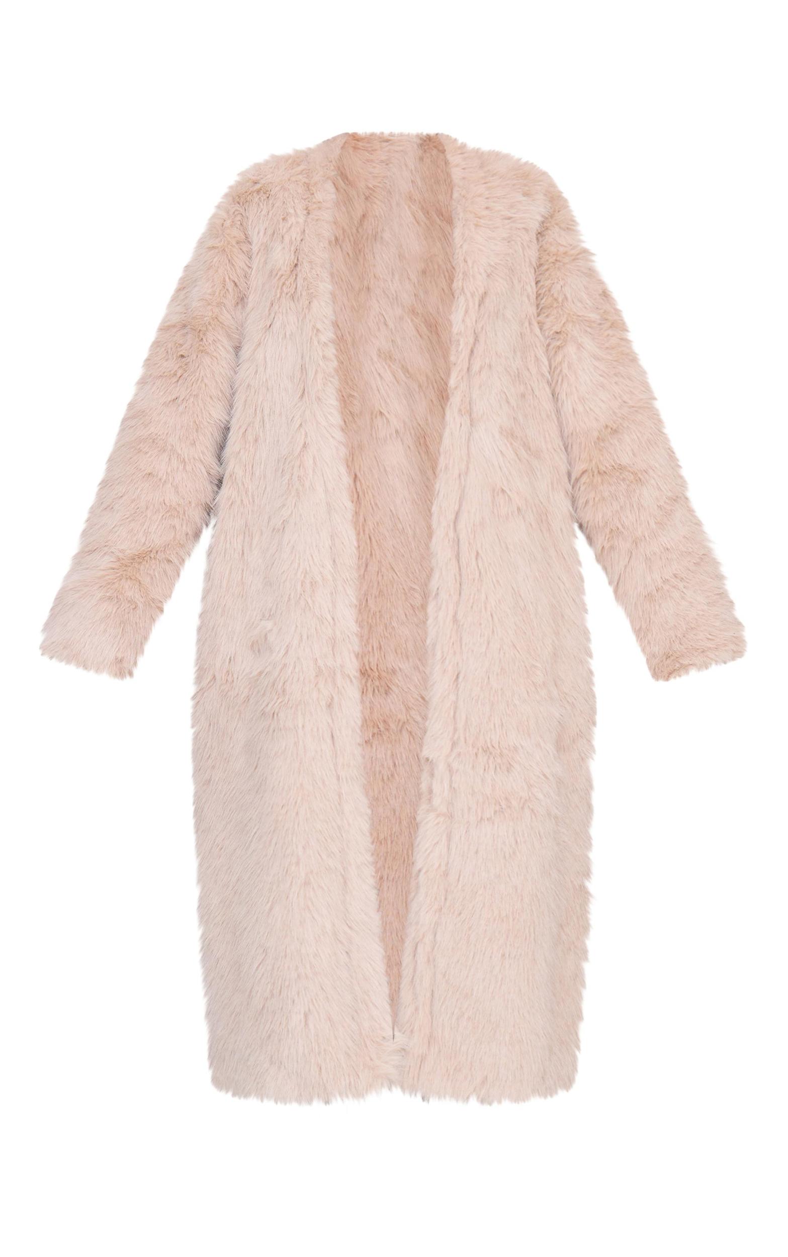 Stone Faux Fur Collarless Coat Product Image