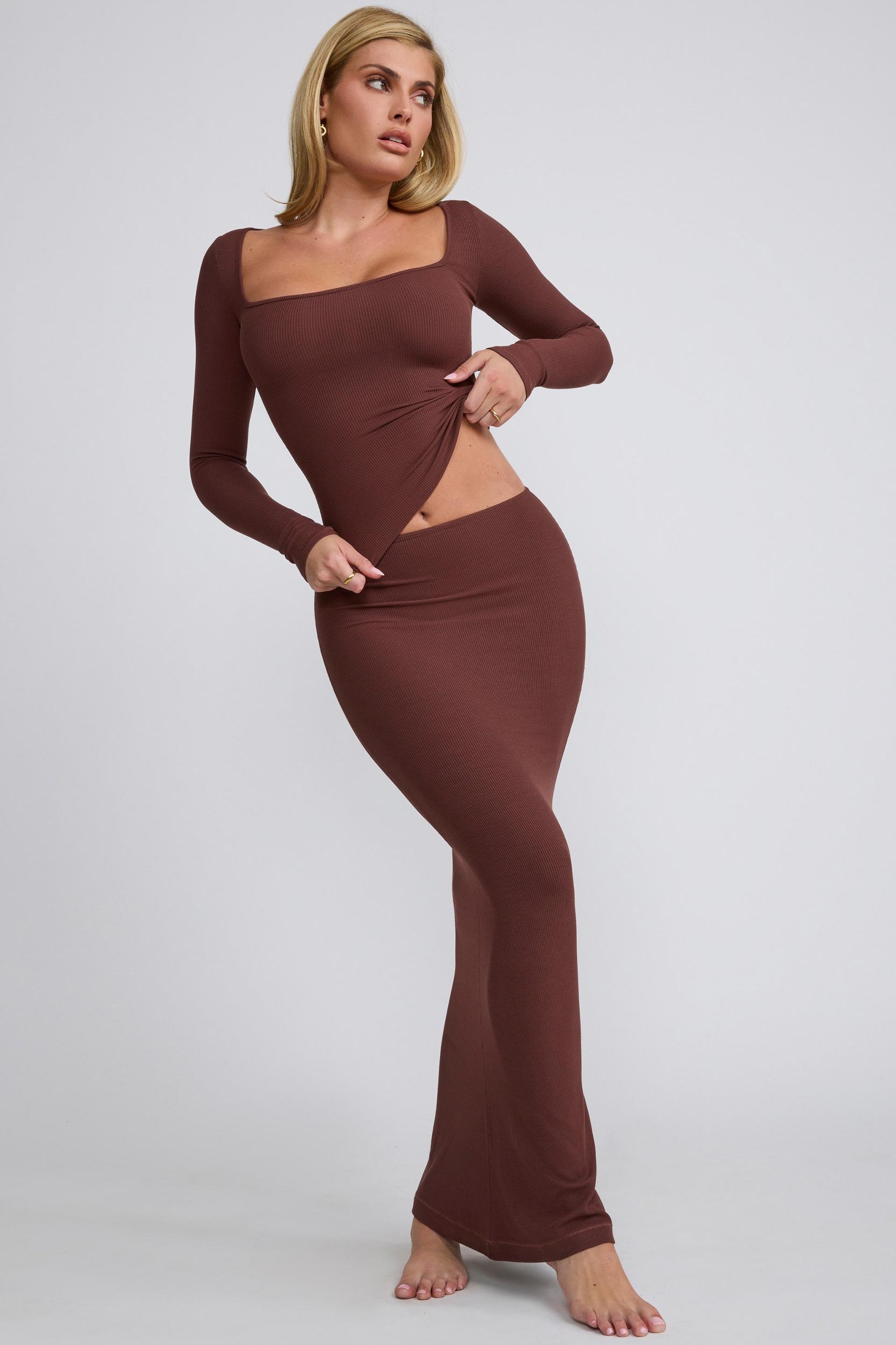 Ribbed Modal  Long Sleeve Top in Chocolate Product Image