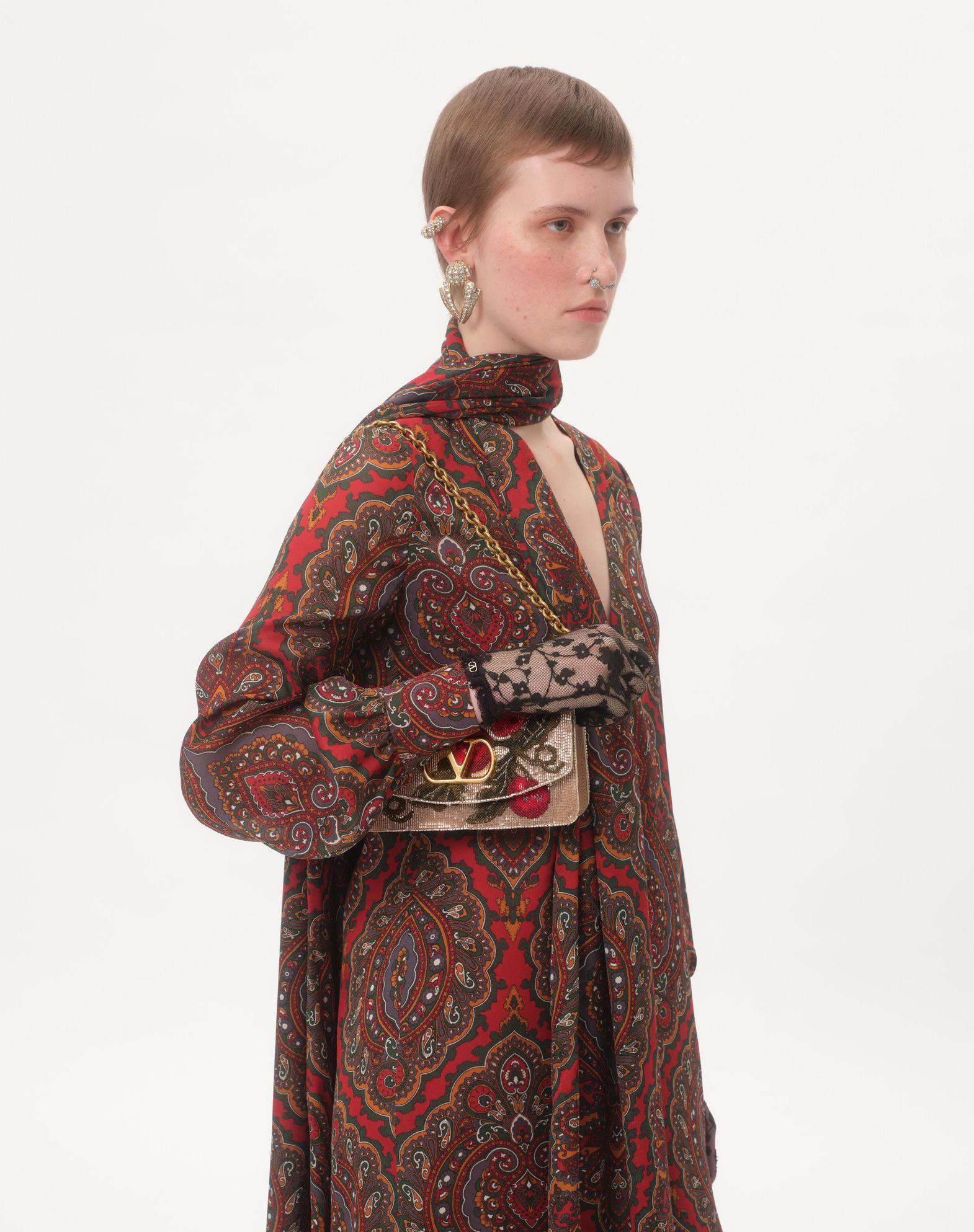 Valentino Garavani Vain Embroidered Shoulder Clutch With Cherryfic Pattern Product Image