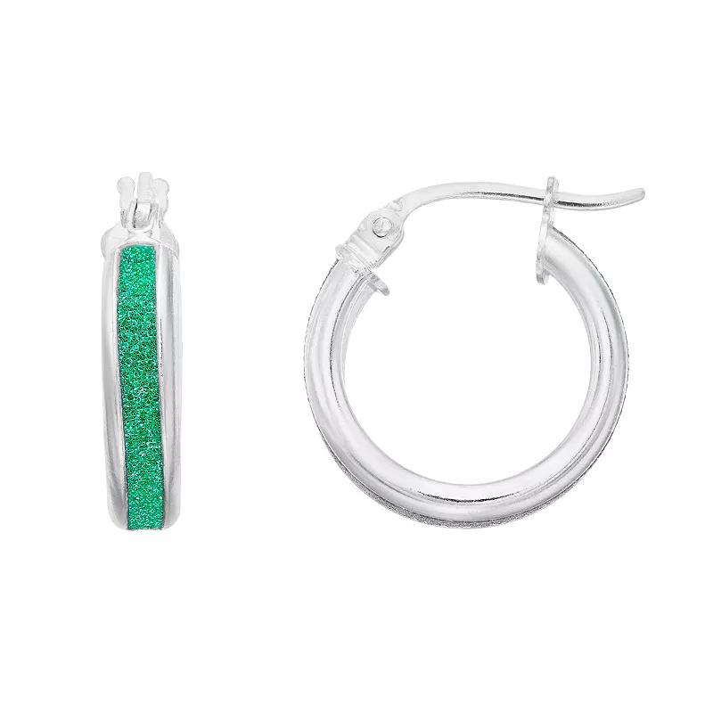 Aleure Precioso Sterling Silver Glitter Bar Hoop Earrings, Women's, Sterling Silver Purple Product Image