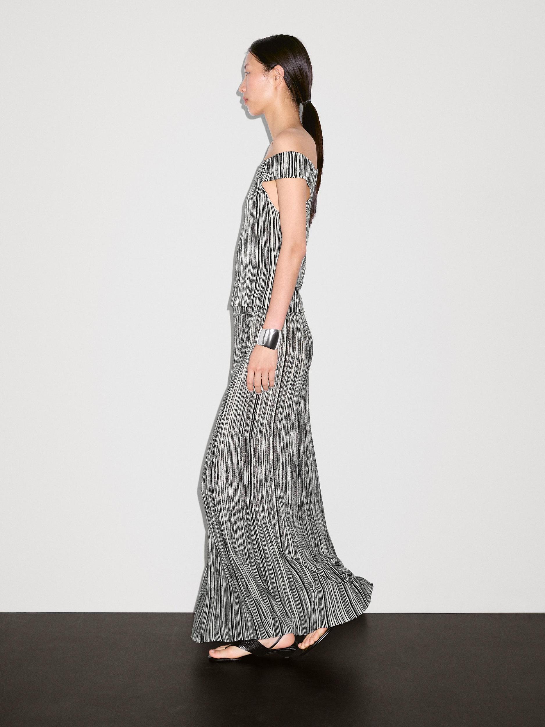 Long knit skirt with striped detail Product Image