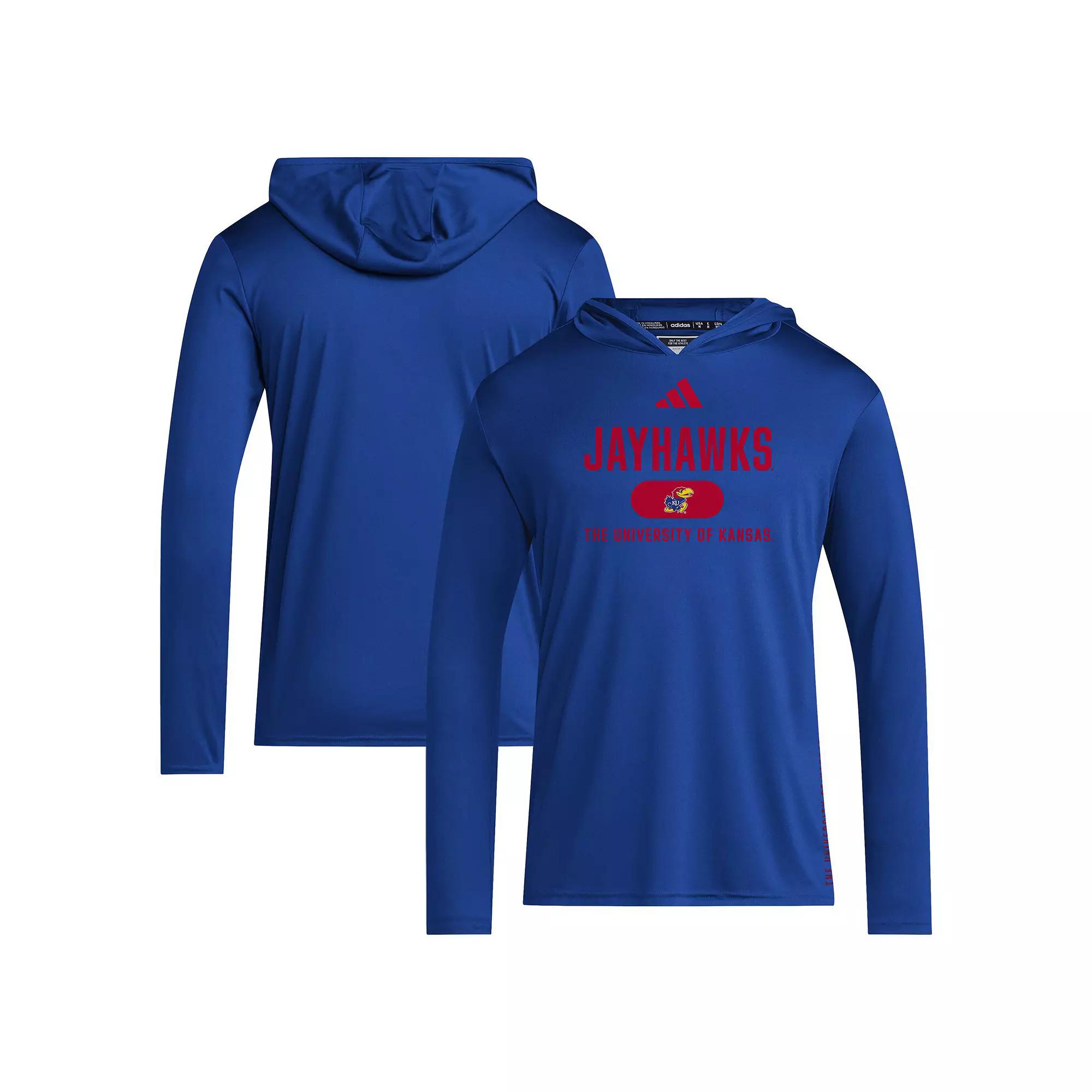 Men's adidas Royal Kansas Jayhawks 2024 Sideline Hooded Long Sleeve T-Shirt,  Product Image