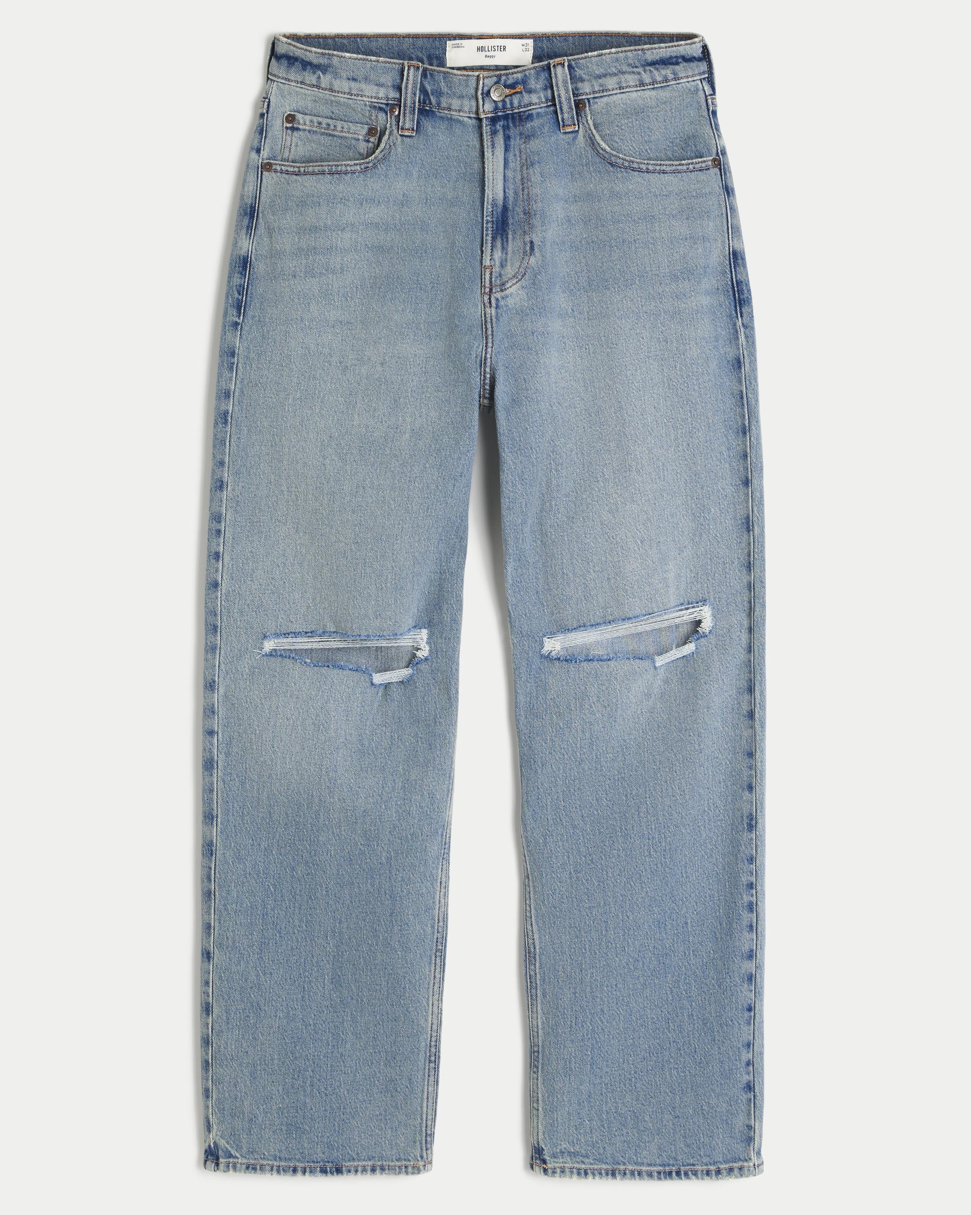 Ripped Medium Wash Baggy Jeans Product Image