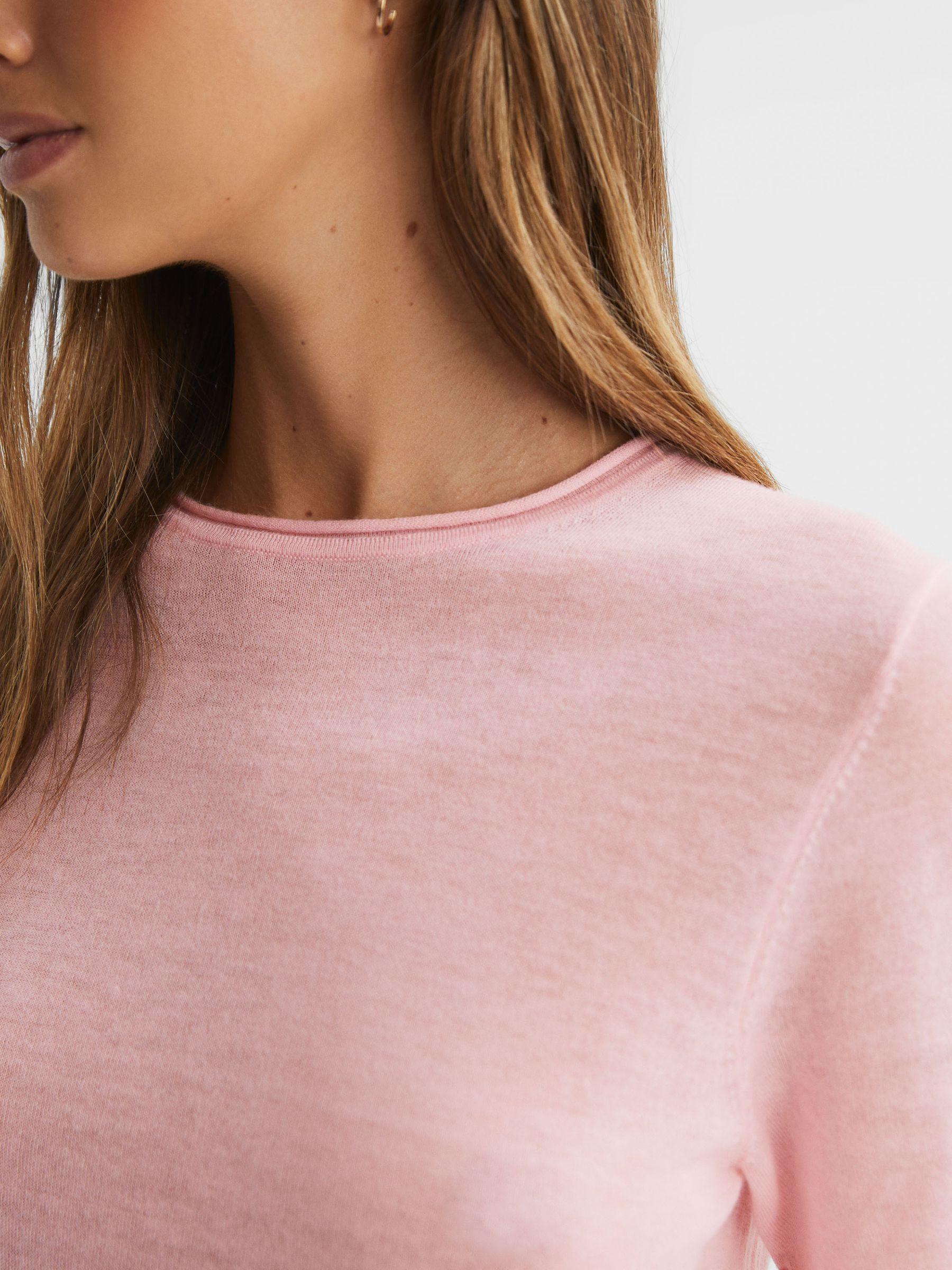 Knitted Crew Neck T-Shirt in Light Pink Product Image
