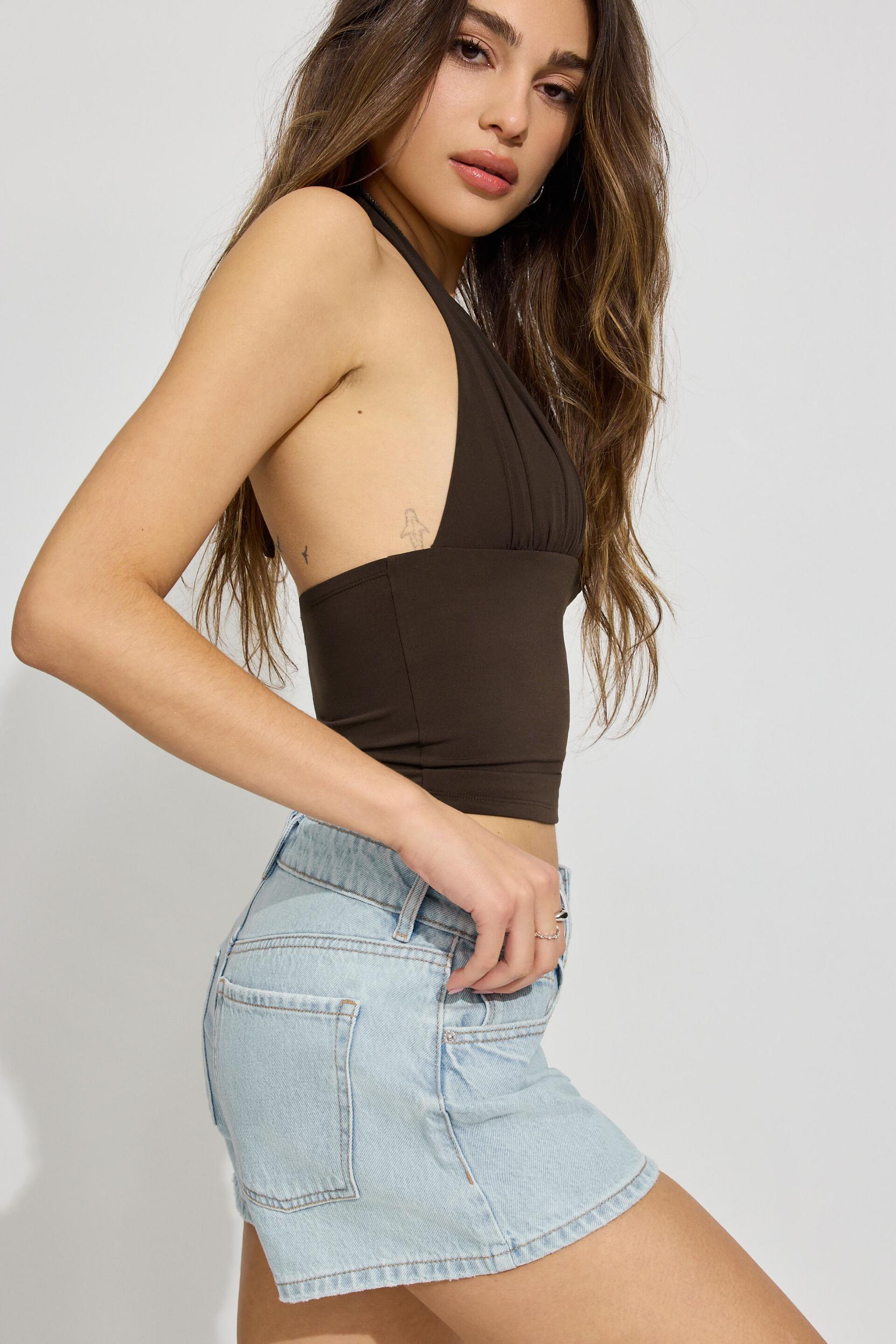 Denim Relaxed A-Line Shorts Product Image