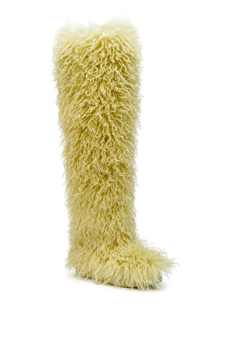 AZALEA WANG TEMPLETON LIME FAUX POODLE FUR OVER THE KNEE BOOT Product Image