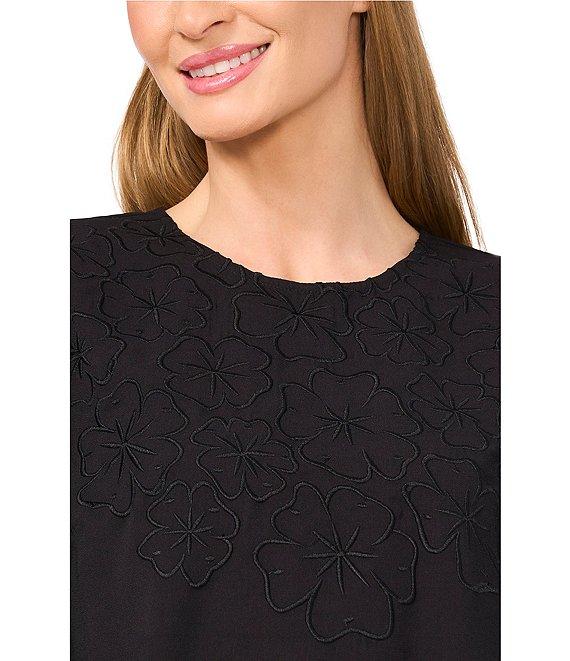 CeCe Long Sleeve Eyelet Embroidered Round Neck Long Sleeve Blouse Product Image