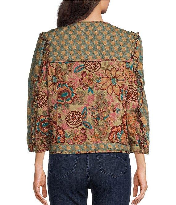 John Mark Quilted Multi Print Round Neck 3/4 Sleeve Jacket Product Image