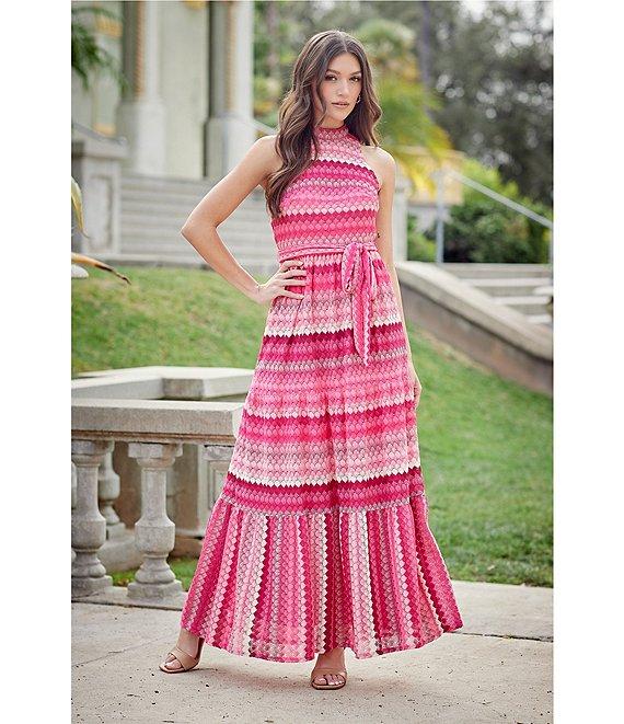 Moda Tara Sleeveless Mock Neck Belted Crochet Maxi Dress Product Image