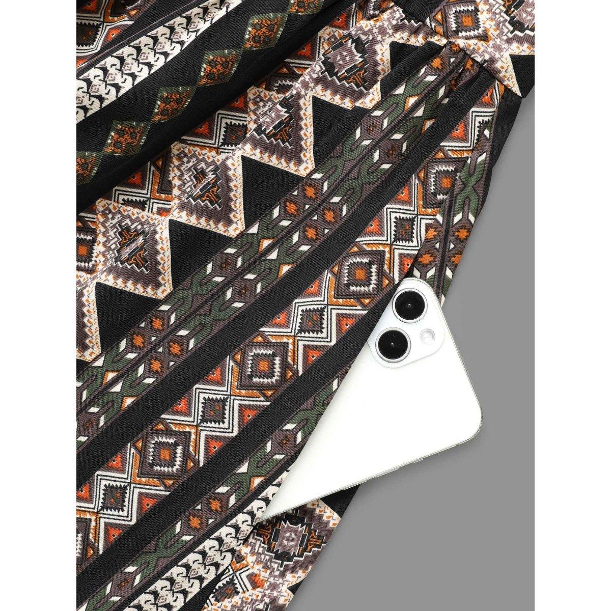 Plus Size Bandana Lantern Sleeve Ruffle Hem Dress Black Women Resort Non Notched collar Long Sleeve Curvy BloomChic 28/5X Product Image