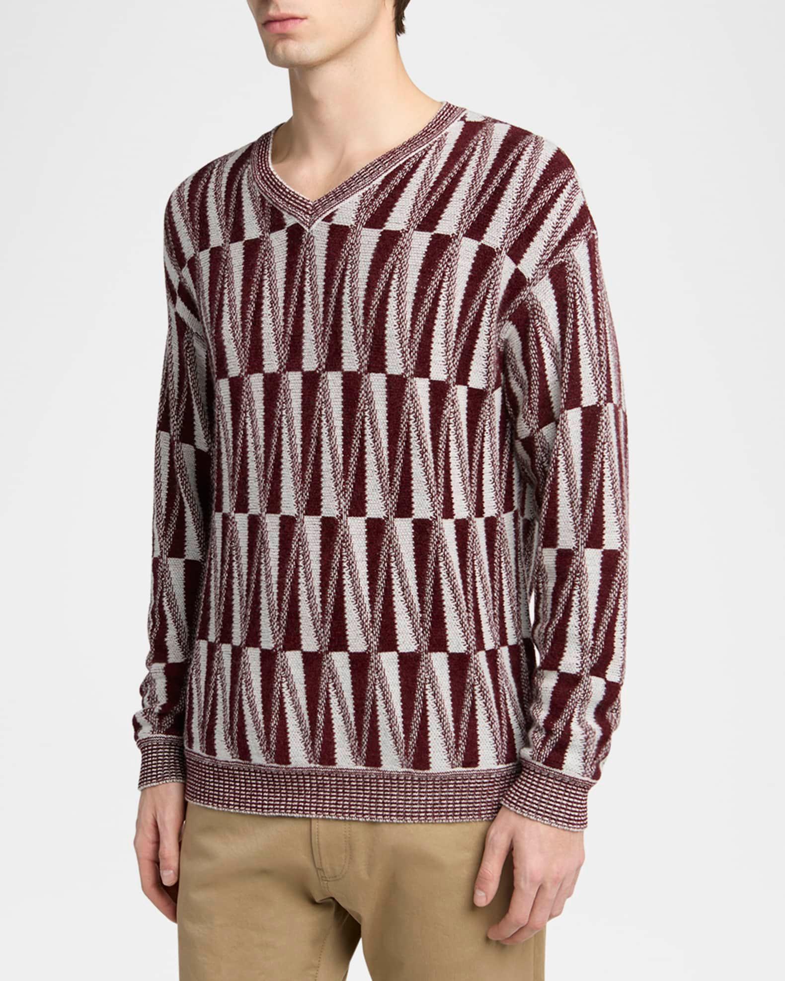 Men's Jacquard Stitch Cashmere Blend V-Neck Sweater Product Image