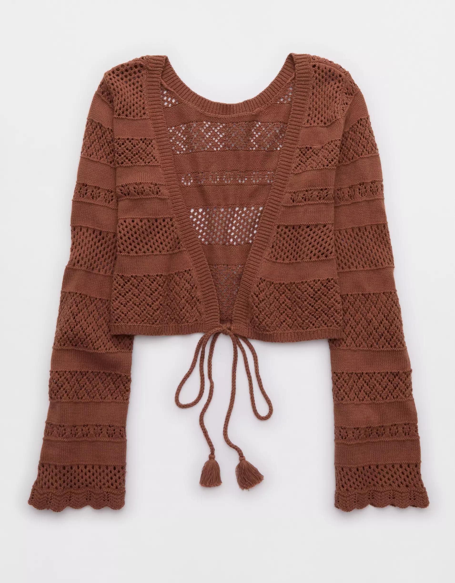 Aerie Reversible Crochet Wrap Sweater Product Image