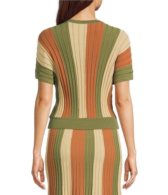 Current Air Coordinating Stripe Round Neck Dolman Sleeve Knit Top Product Image