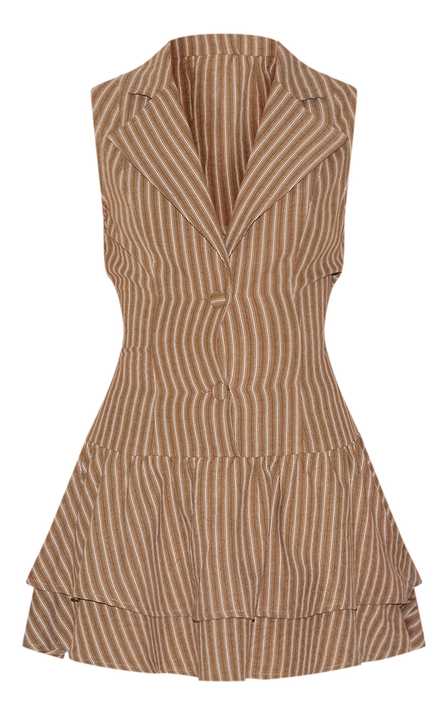 Petite Taupe Striped Button Up Frill Dress Product Image