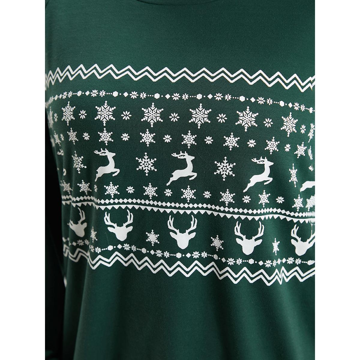 Plus Size Christmas Elk Crew Neck Raglan Sleeve Sweatshirt Women DarkGreen Casual Printed Round Neck Festival-Christmas Sweatshirts BloomChic 30/6X Product Image