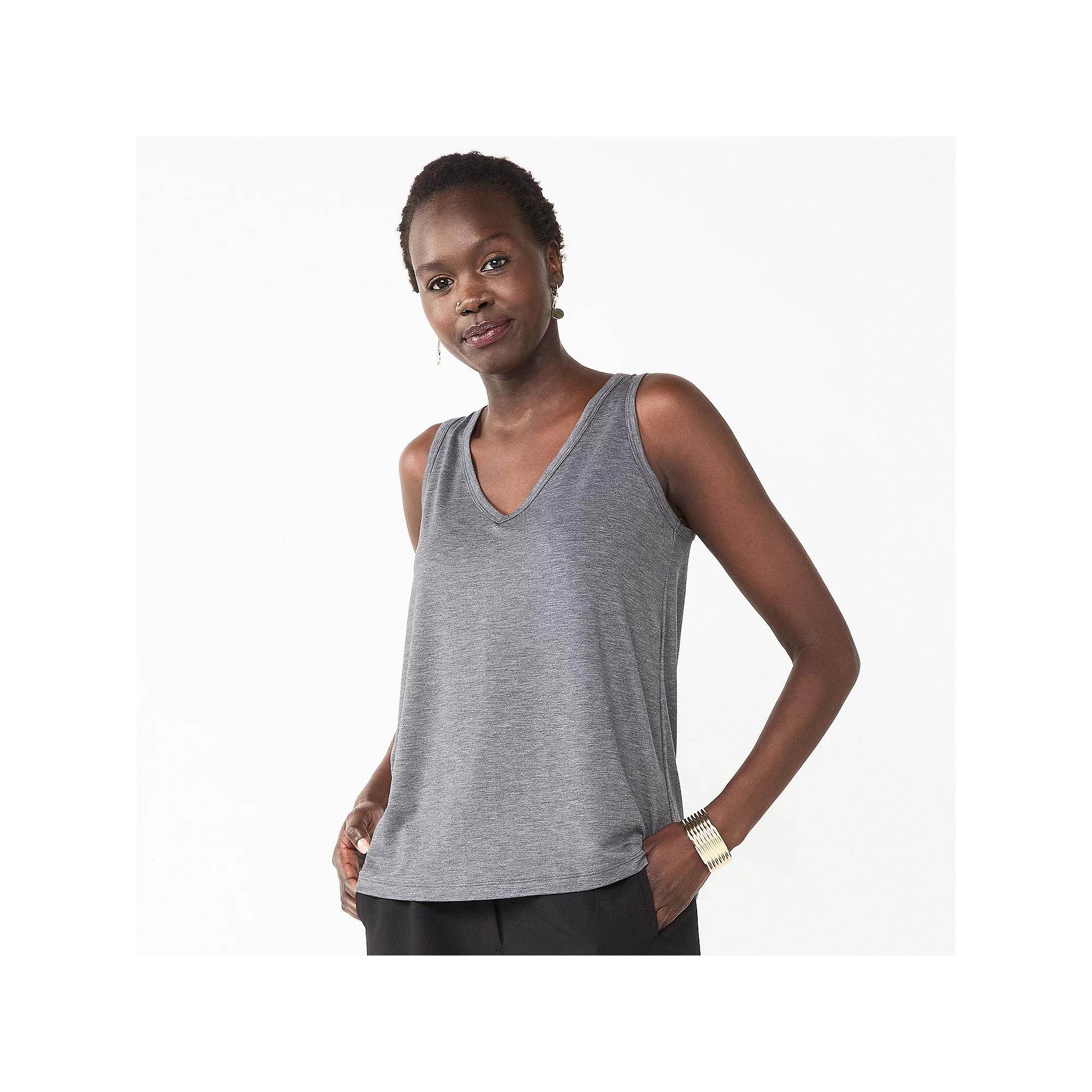 Petite Nine West Essential V-Neck Easy Tank Top, Womens Coal Grey Product Image