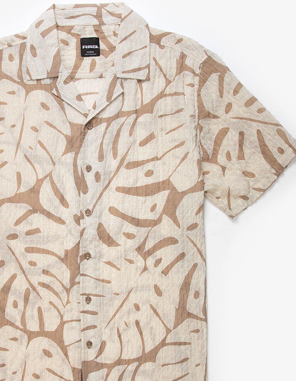 RSQ Mens Texture Leaf Camp Shirt - TAN Product Image