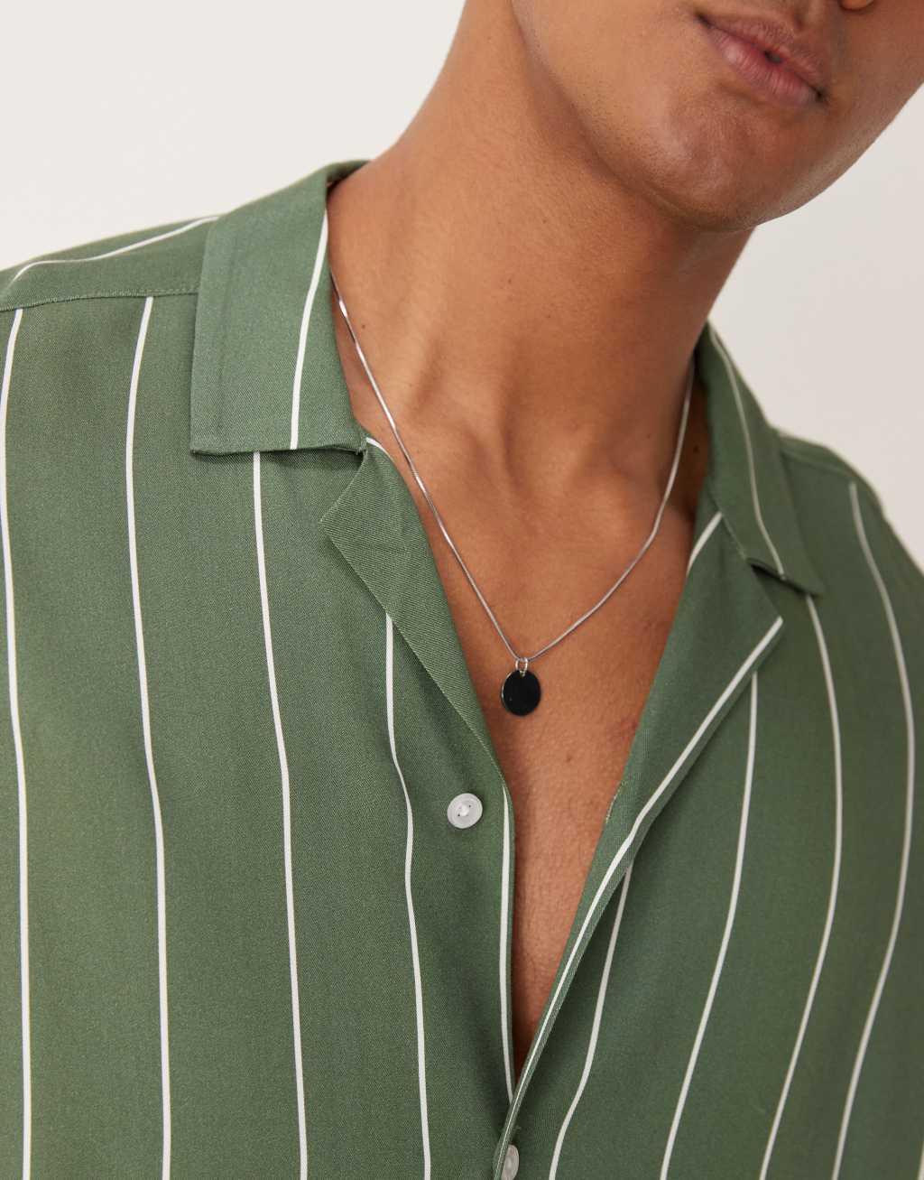 ASOS DESIGN oversized boxy revere shirt in green stripe Product Image