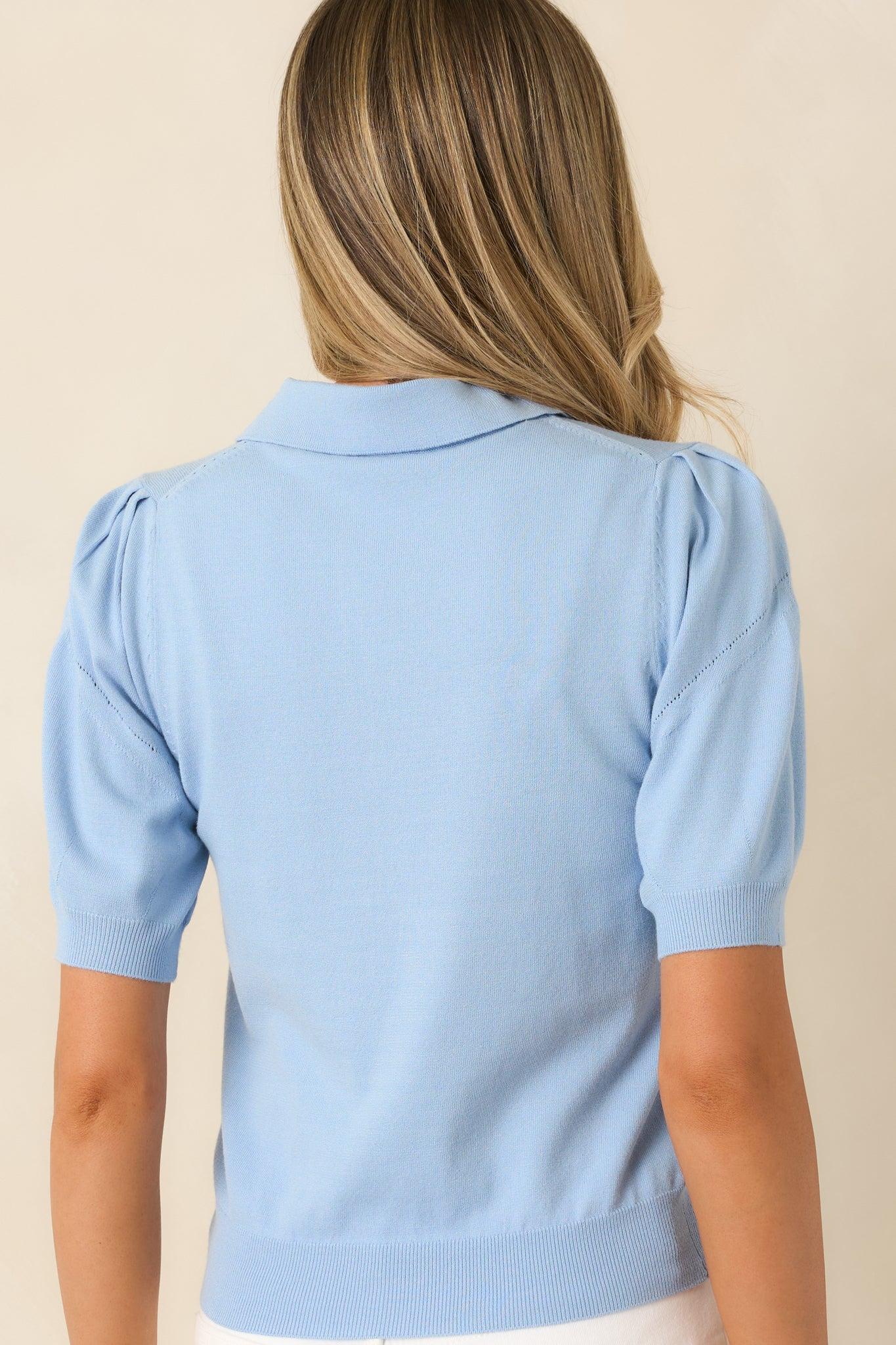 Simply Perfect Light Blue Knit Polo Top Product Image