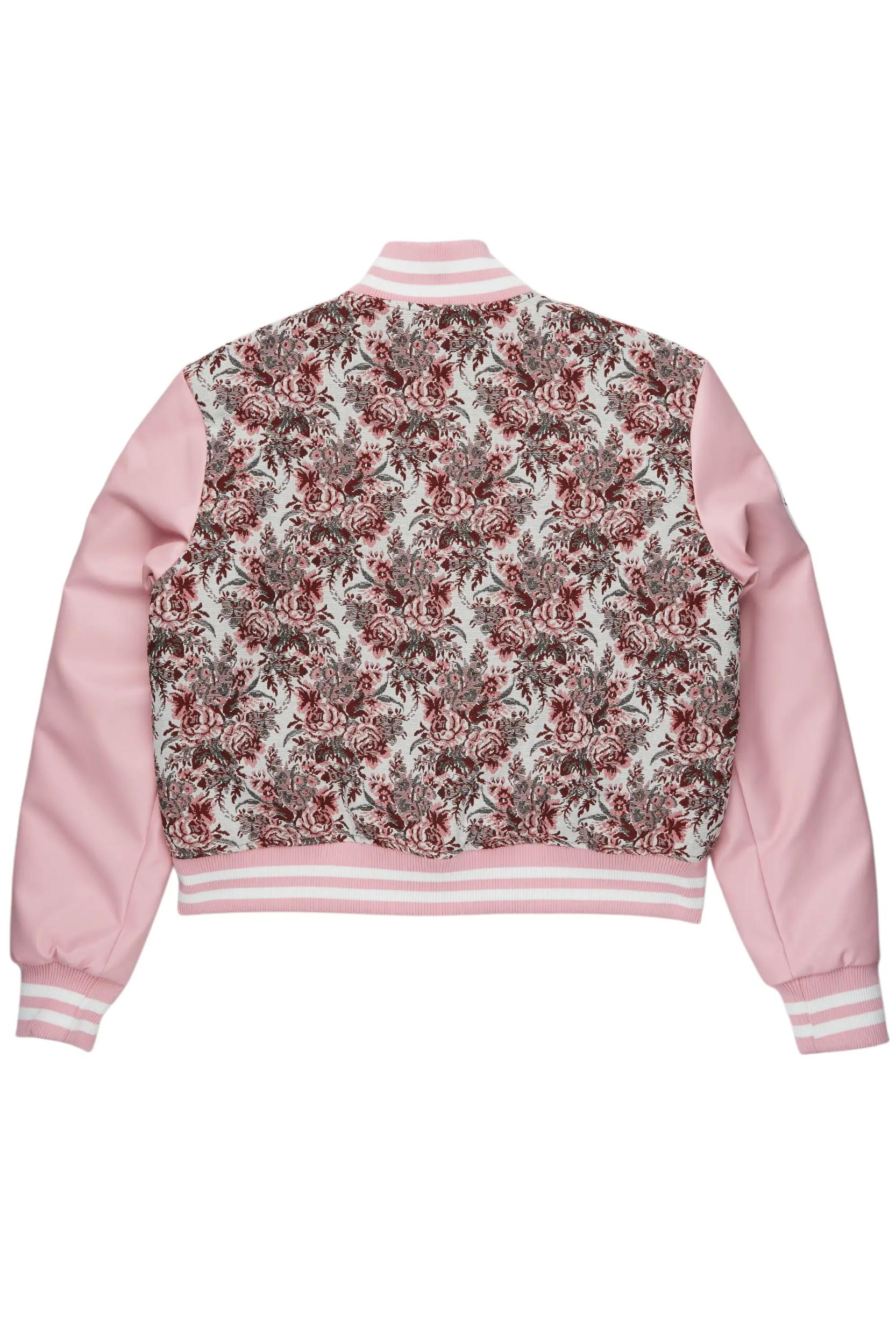 Lakiela Pink Oversized Tapestry Varsity Jacket Female Product Image