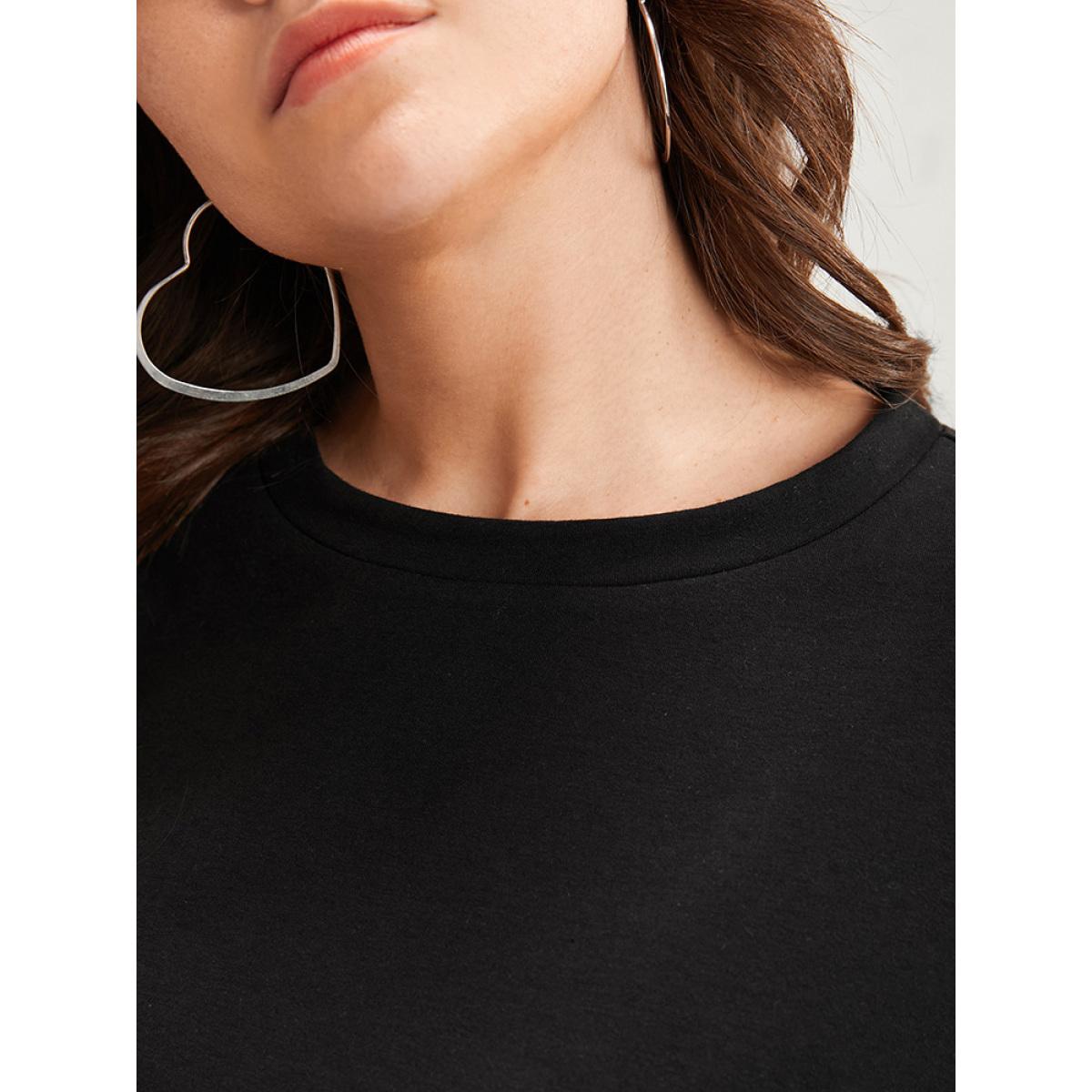 Plus Size Tartan Patchwork Round Neck Asymmetrical Hem Sweatshirt Women Black Elegant Patchwork Round Neck Dailywear Sweatshirts BloomChic 14-16/1X Product Image