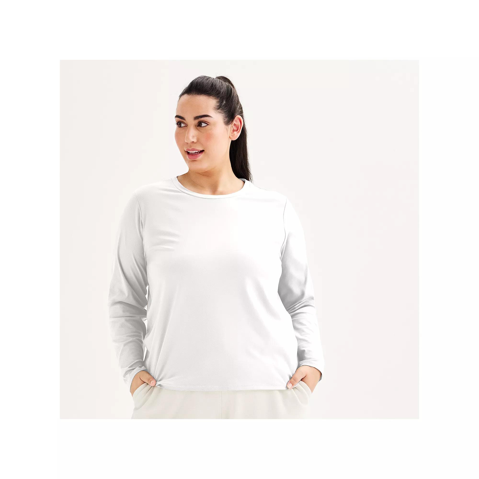 Plus Size Tek Gear® Essential Soft Long Sleeve Tee, Women's, Size: 3XL, Modern White Product Image