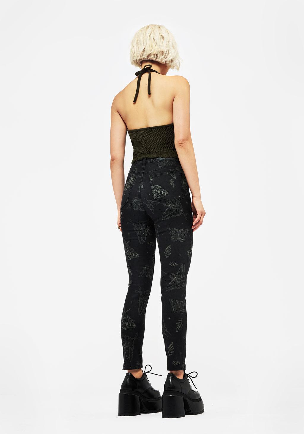 Callopistria Moth Print Denim Skinny Jeans Product Image