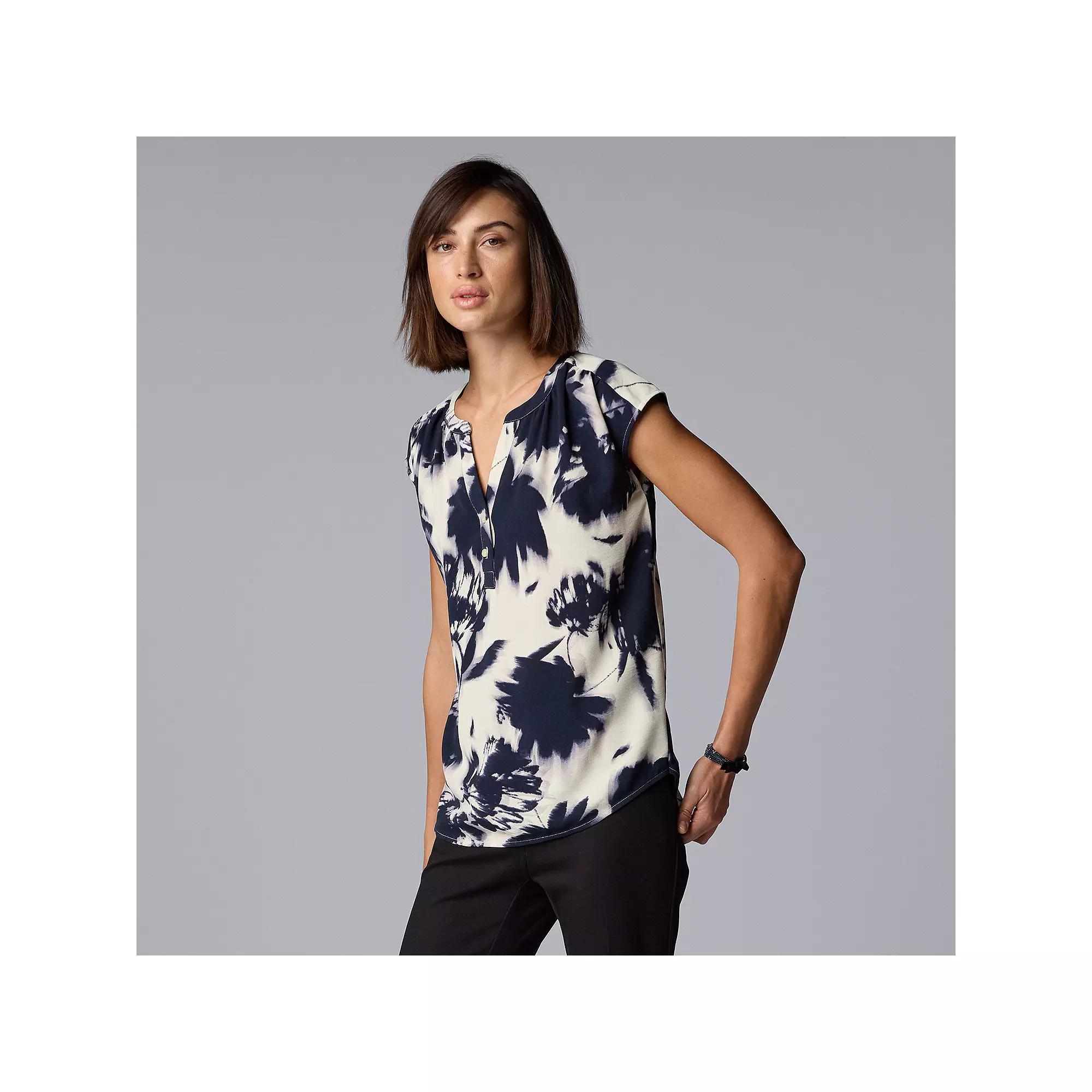 Women's Simply Vera Vera Wang Dolman Popover Top, Size: Medium, Beige Navy Floral Product Image