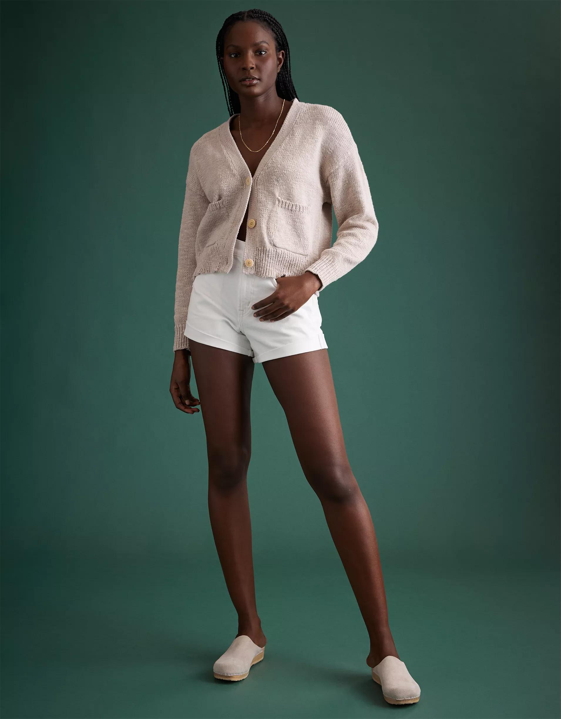 AE77 Premium High-Waisted Cut-Off Denim Short Product Image