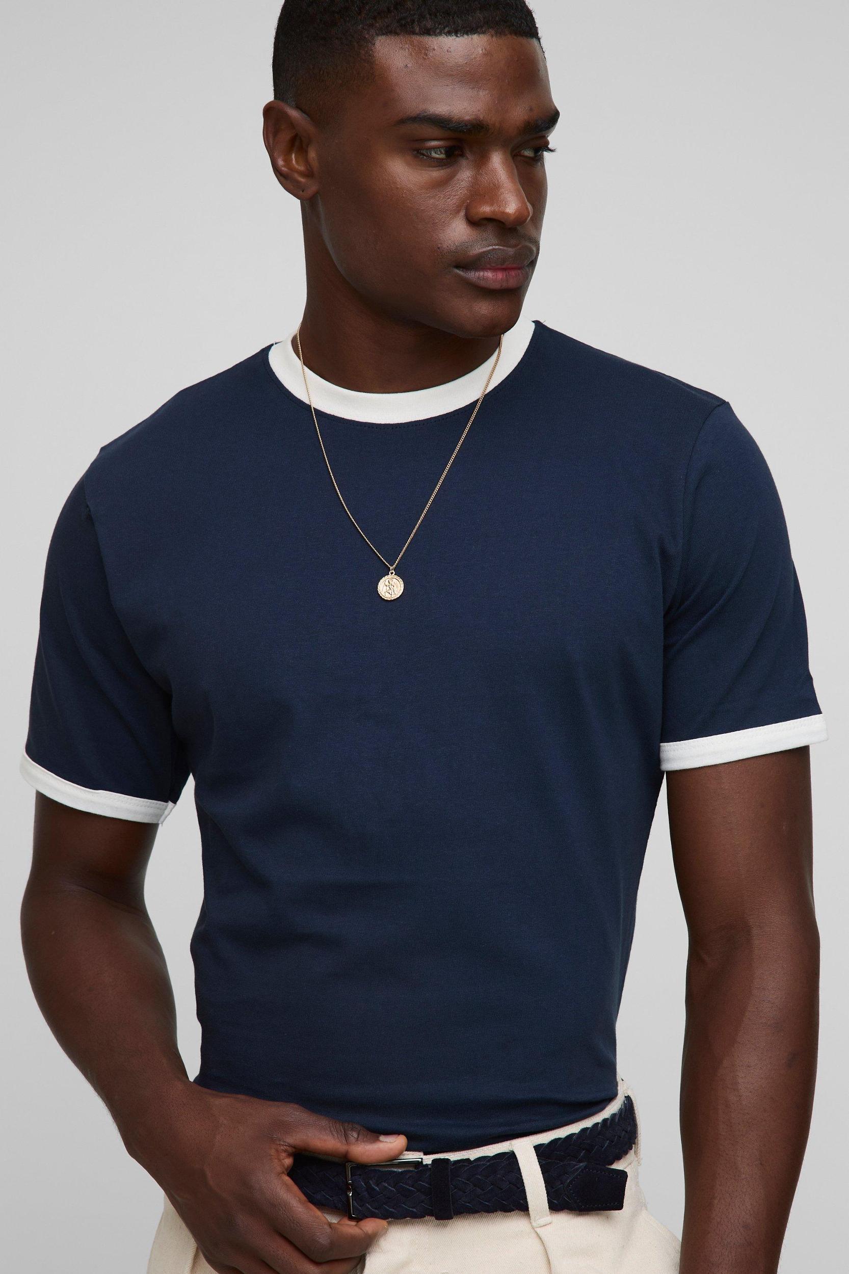 Regular Fit Ringer Crew Neck T-Shirt | boohooMAN USA Product Image