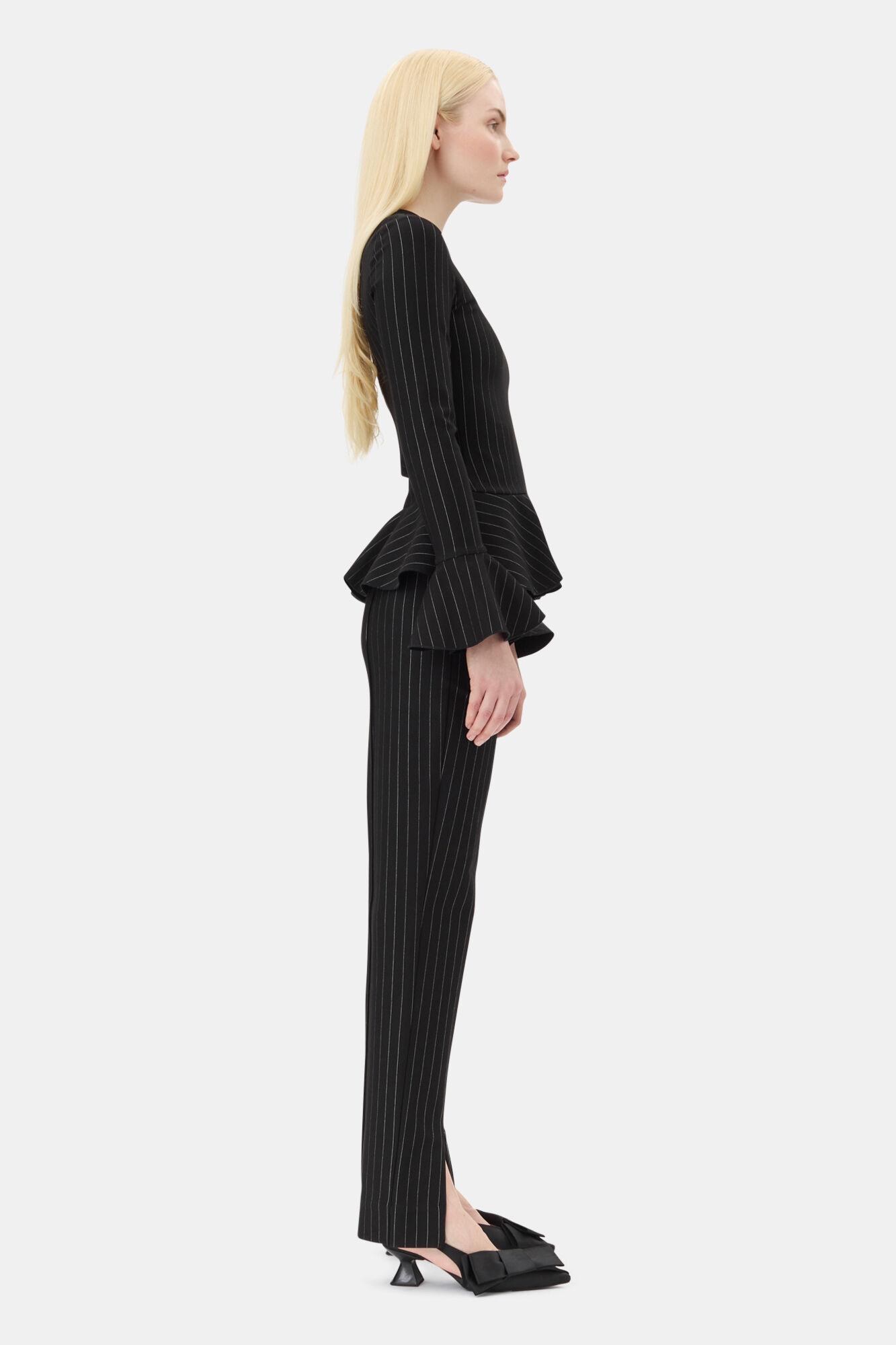 Black Pinstripe Peplum Blouse Product Image