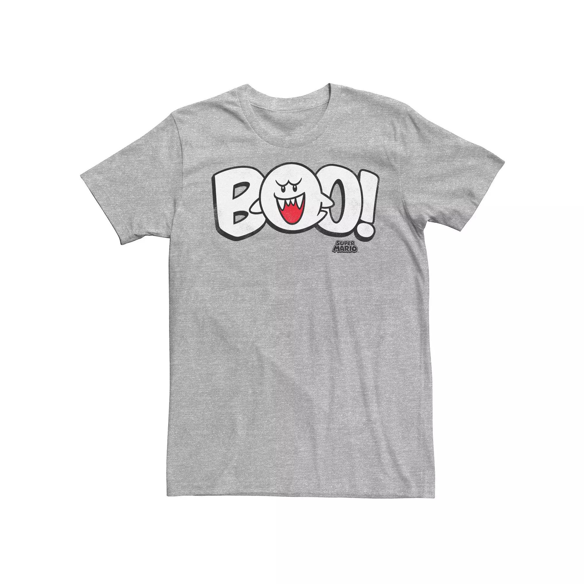 Men's Super Mario Bros Boo Logo Tee, Size: XL, Athletic Grey Product Image