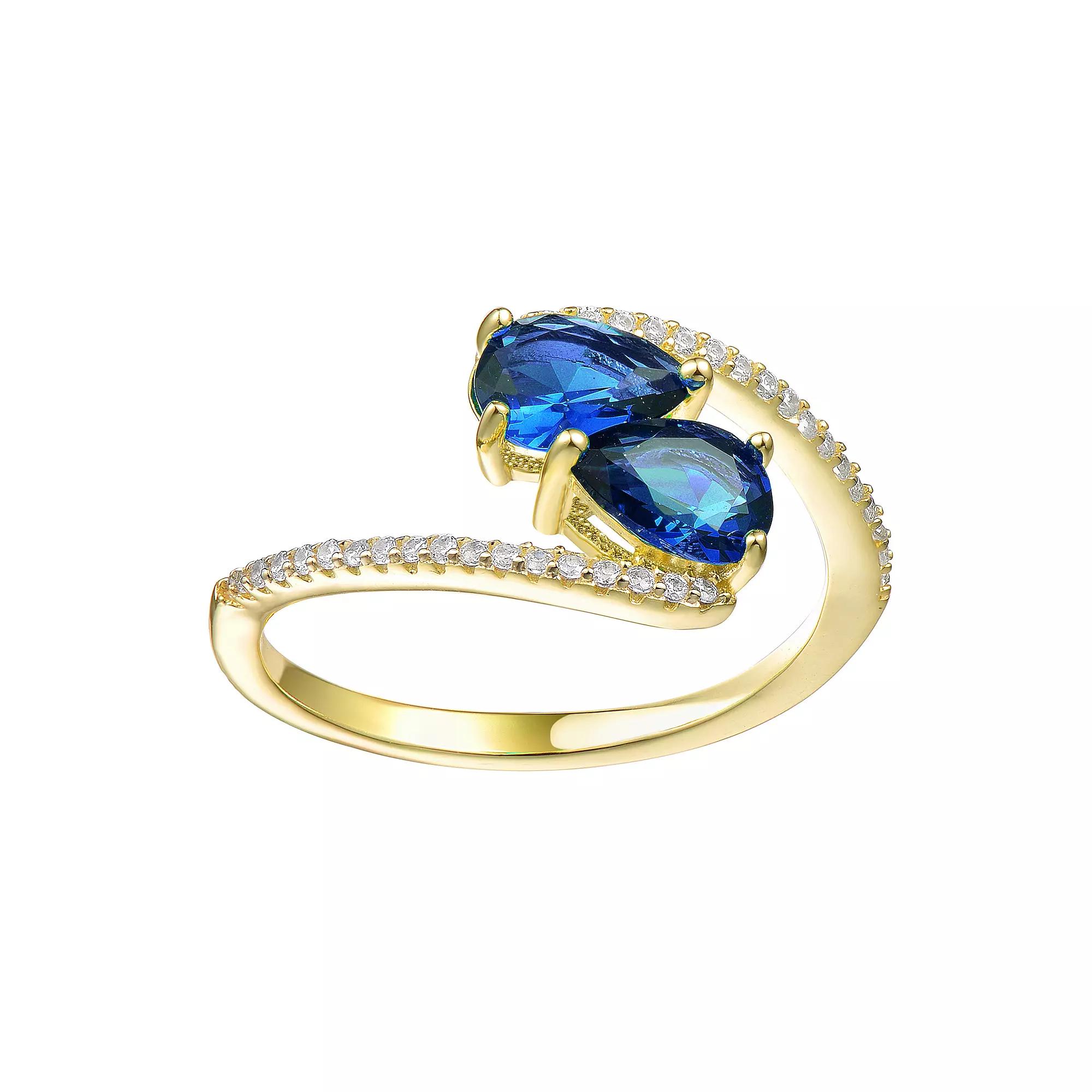 14k Gold over Sterling Silver Cubic Zirconia Bypass Engagement Ring, Womens Blue Product Image