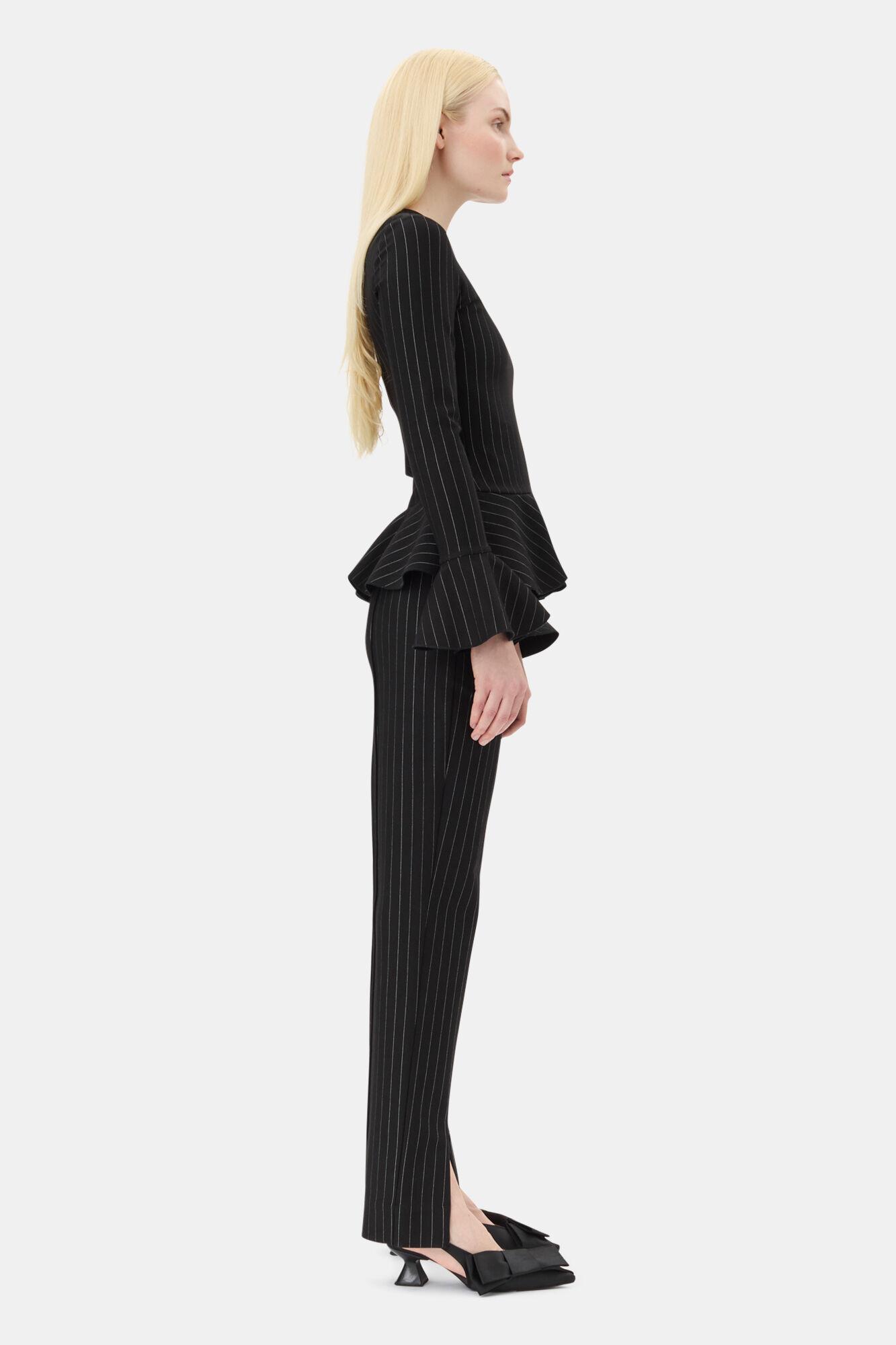 Black Stripe Mid Waist Pants Product Image