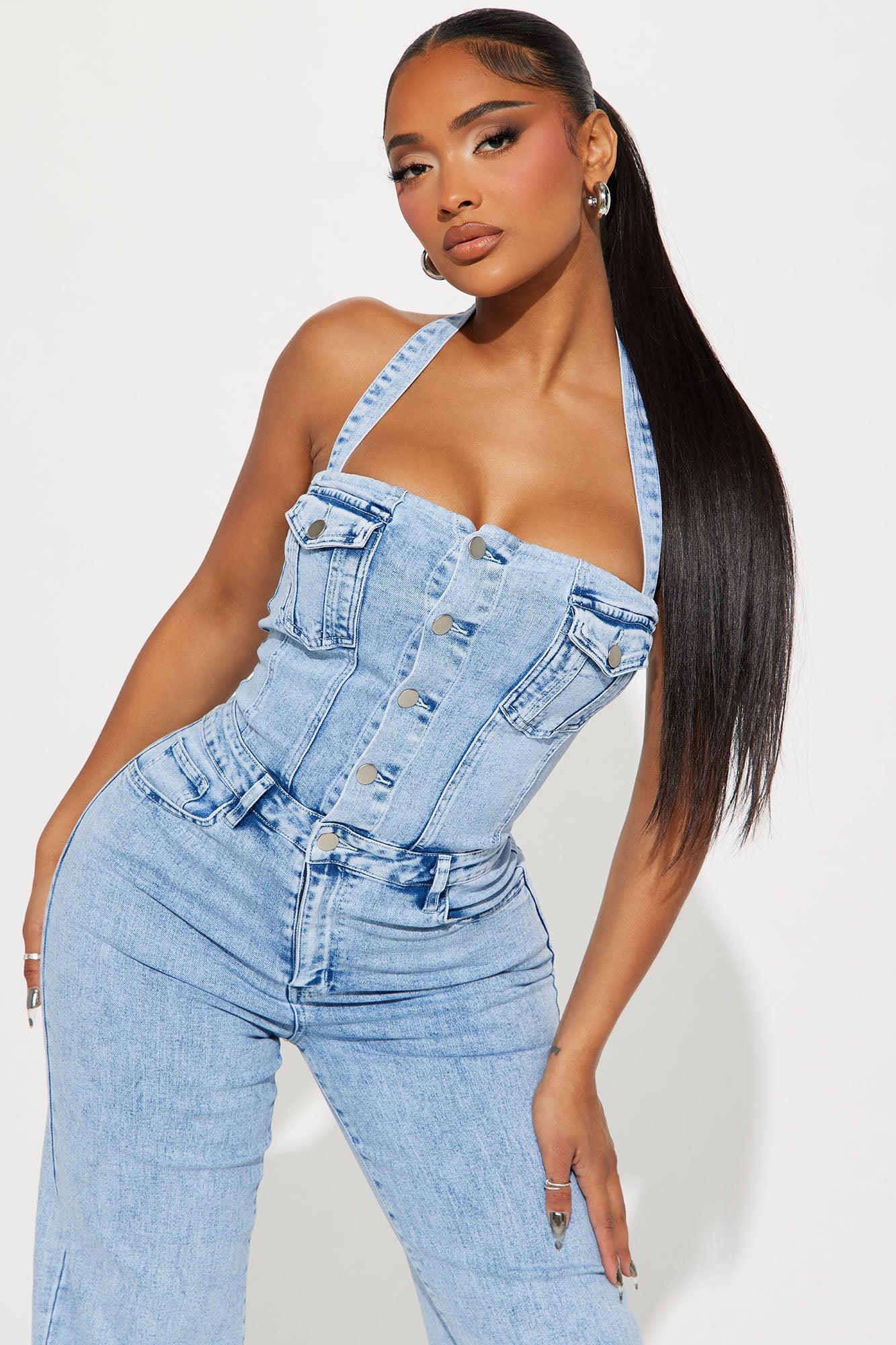 Stay Around Denim Jumpsuit - Light Wash Product Image