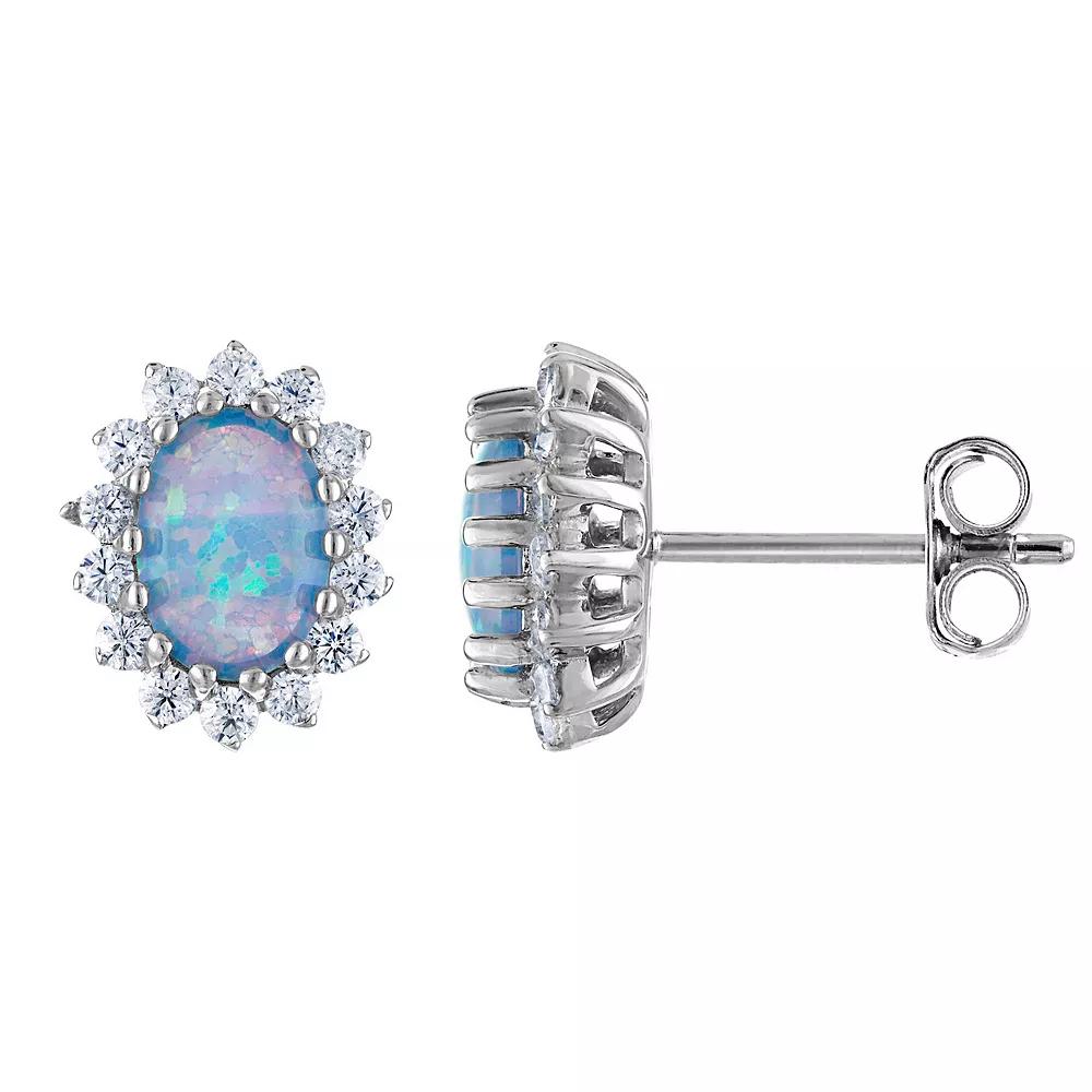 Sterling Silver Lab-Created Blue Opal Stud Earrings, Womens Product Image