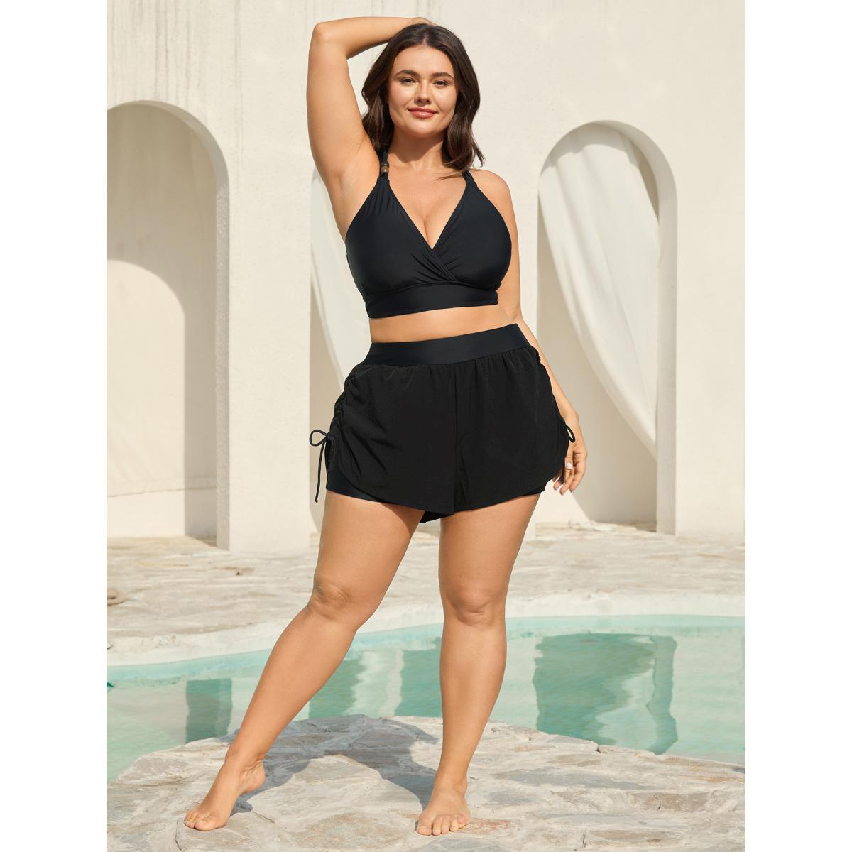 Plus Size Adjustable Side Drawstring Swim Bottoms Women's Swimwear Black Resort Drawstring High stretch Bodycon Mid Rise Curve Swim Bottoms BloomChic 22-24/3X Product Image