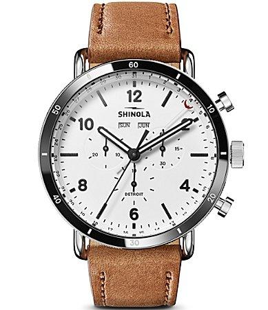 Mens Canfield Sport Stainless Steel & Leather Watch Product Image