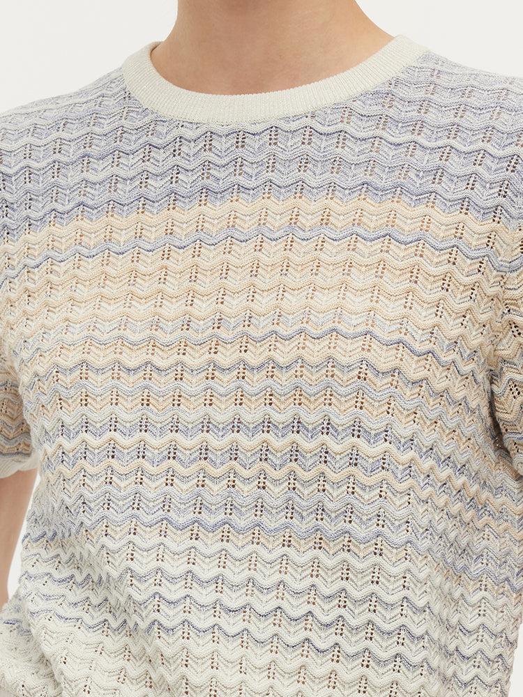 Blue And White Gradient Stripe Women Knit Top Product Image