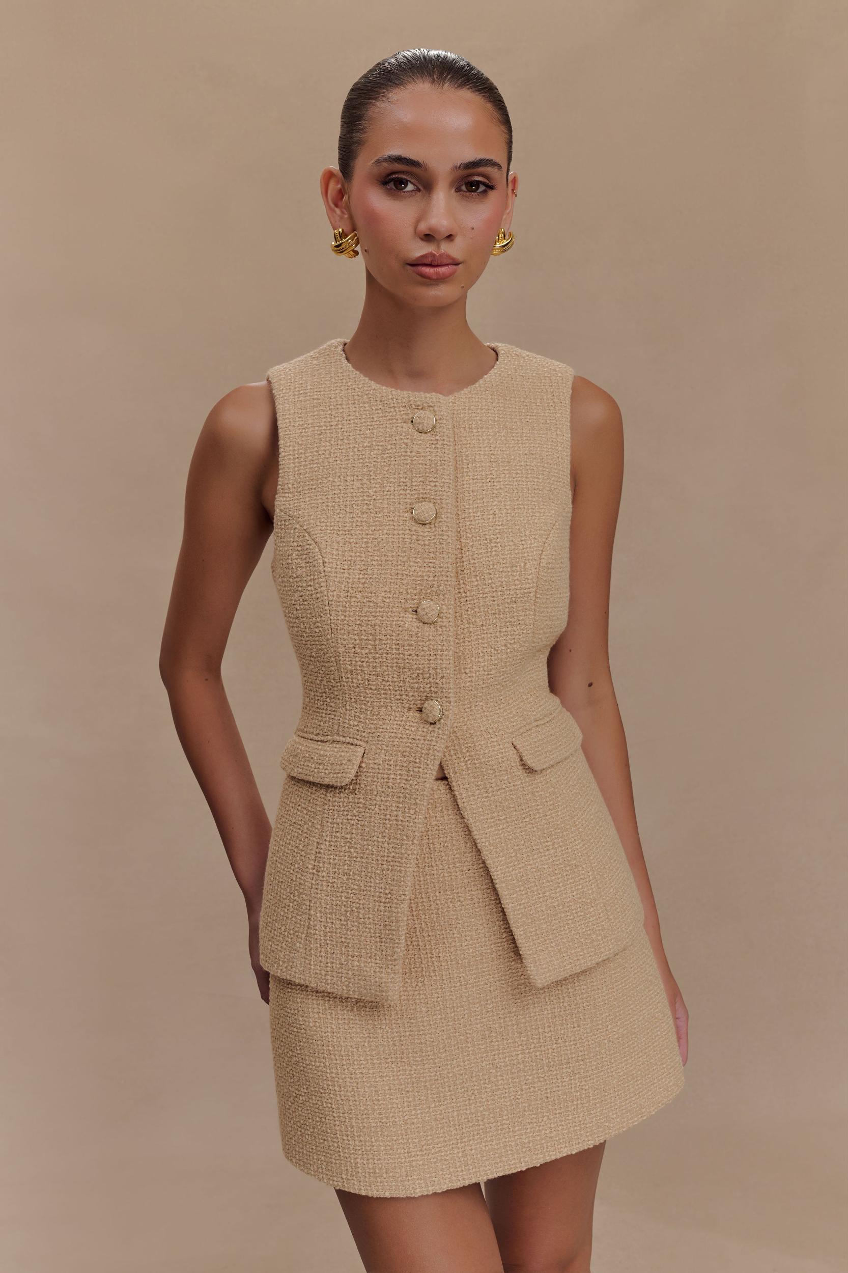 Camilla Boucle Mini Skirt - Light Taupe Product Image