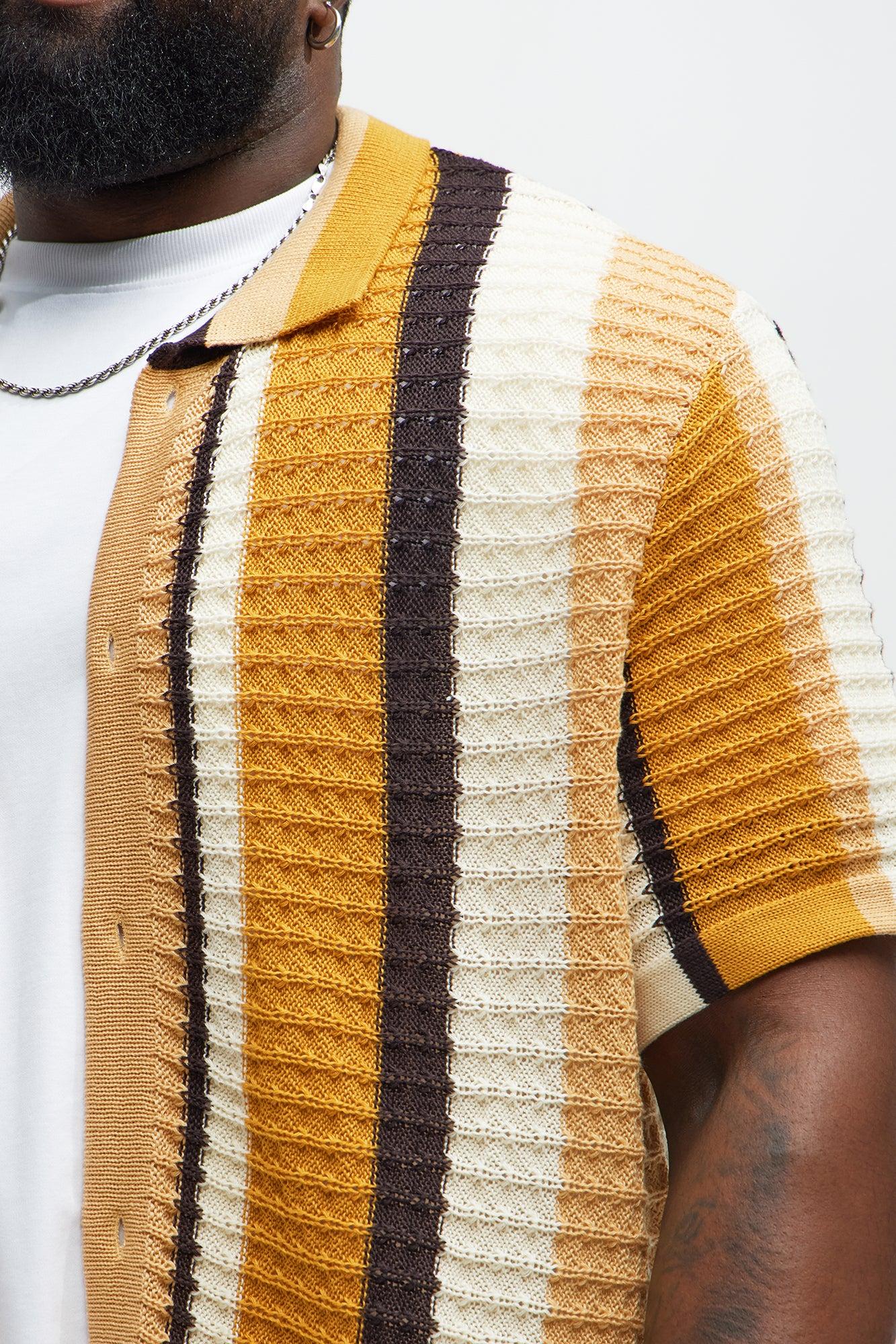 Carson Stripe Short Sleeve Knitted Shirt - Mustard/combo Product Image