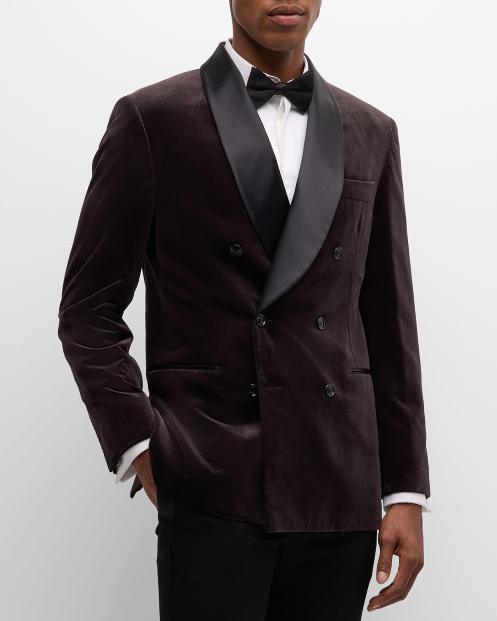Men's Velvet Satin-Lapel Double-Breasted Dinner Jacket Product Image