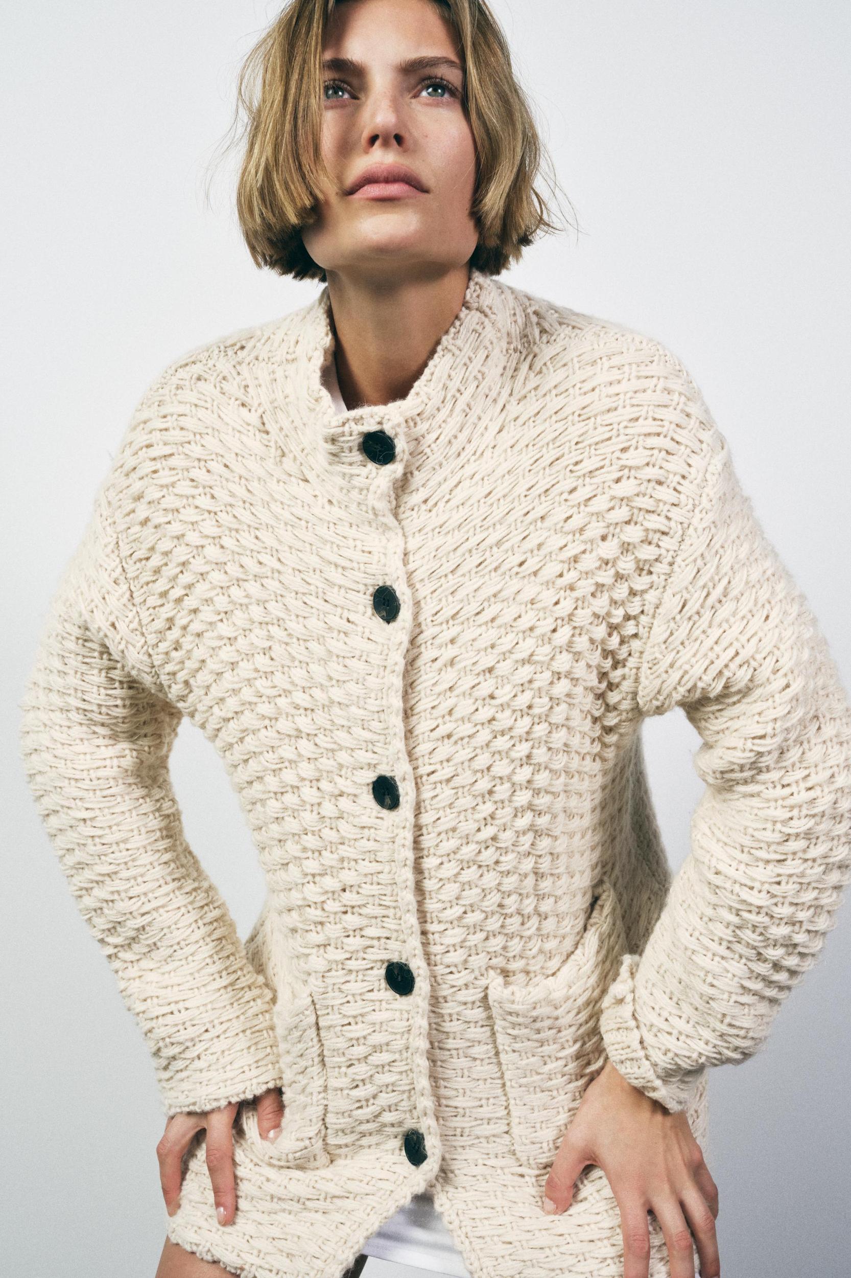 HIGH COLLAR KNIT COAT Product Image