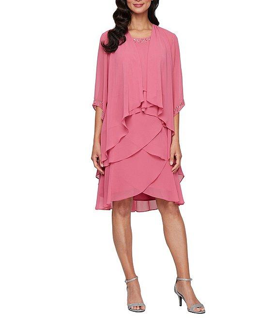 Ignite Evenings Emebllished Tiered Chiffon Jacket Dress Product Image