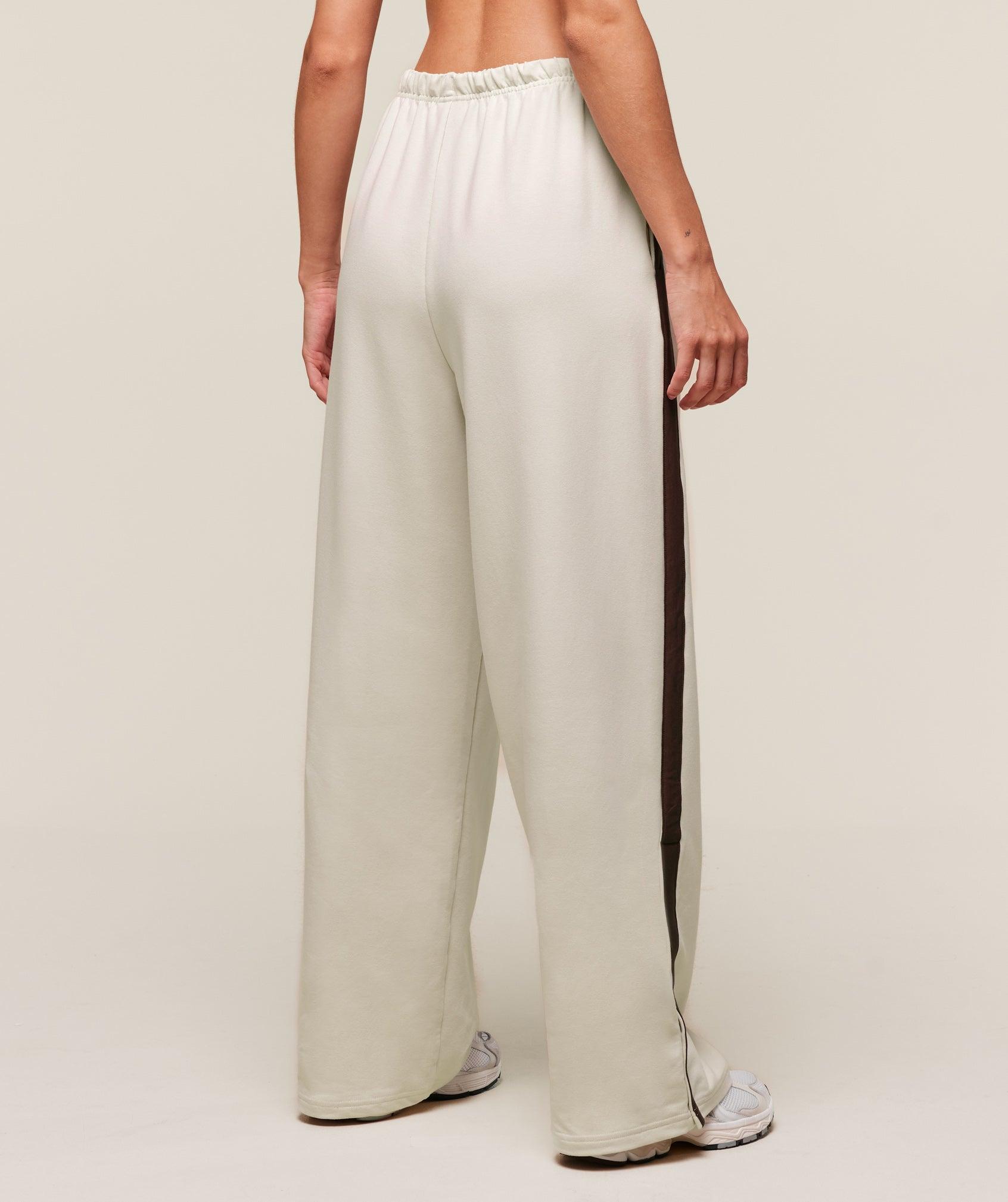 Gymshark Retro Stripe Snap Pant - Oat White/Archive Brown Female Product Image
