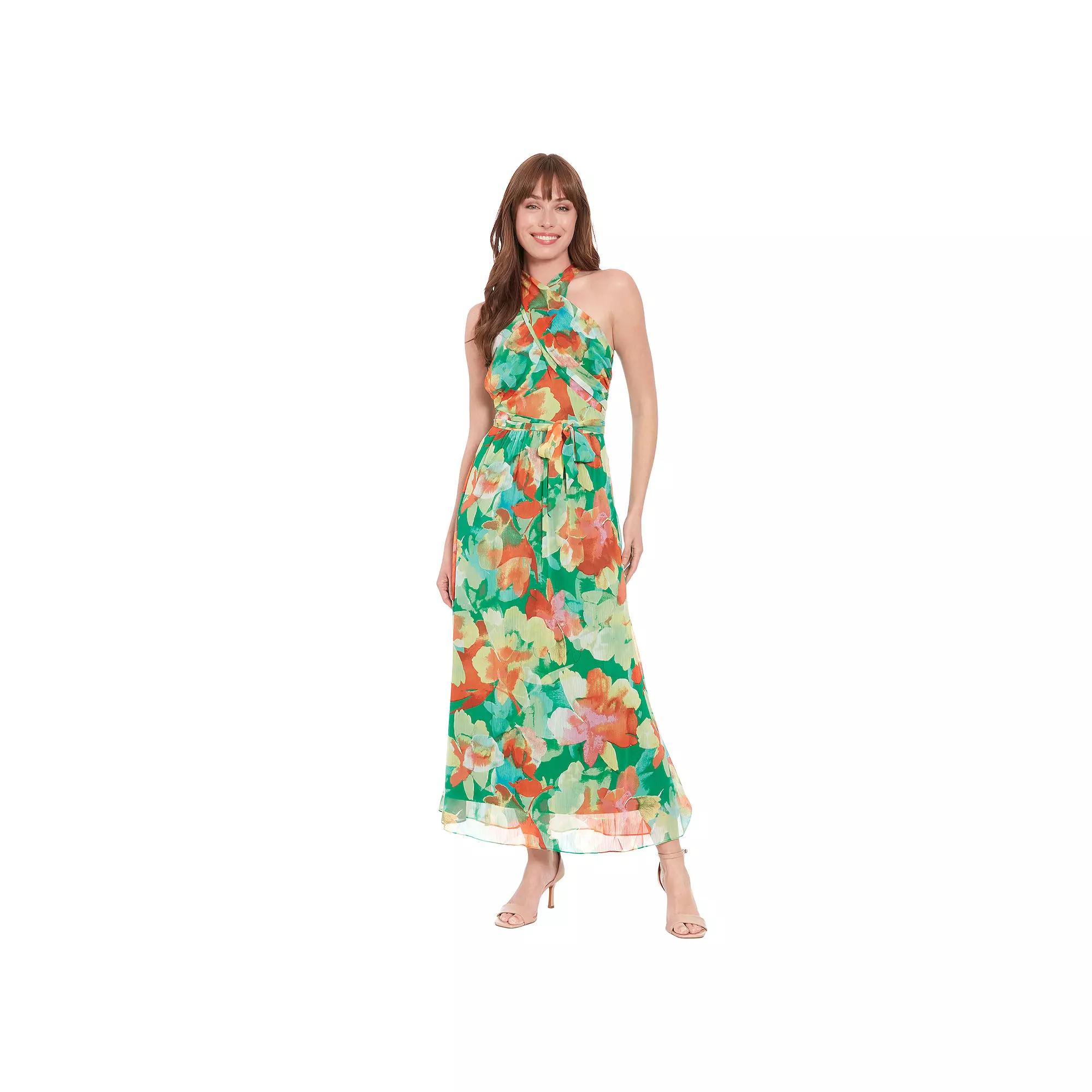 Women's London Times Floral Wrap Halter Maxi Dress,  Product Image