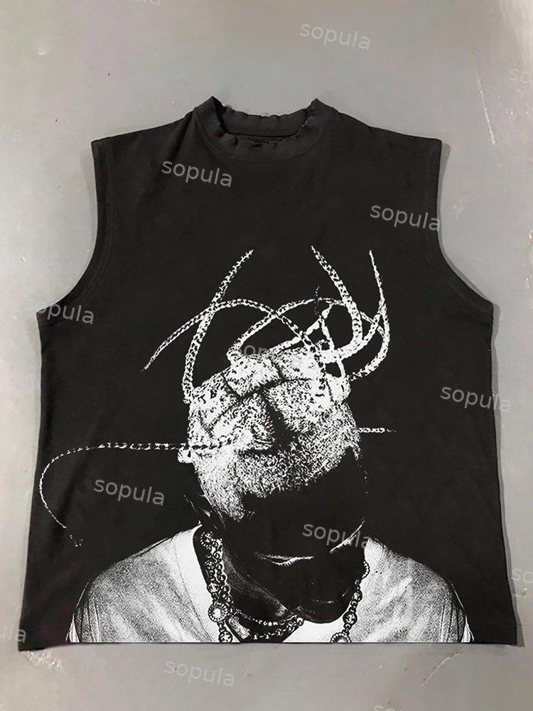 Sopula Personal Fashion Retro Character Print Cotton Casual Tank Top Product Image