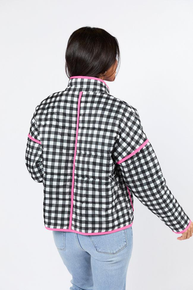 Going For It Black Gingham Printed Zip Up Jacket FINAL SALE Product Image