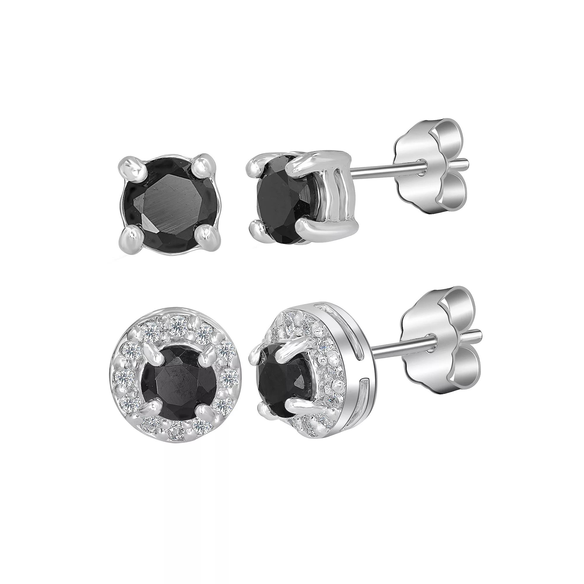 Gemistry Sterling Silver Round White Topaz & Topaz Earring Trio Set, Women's, Purple Blue Topaz Product Image