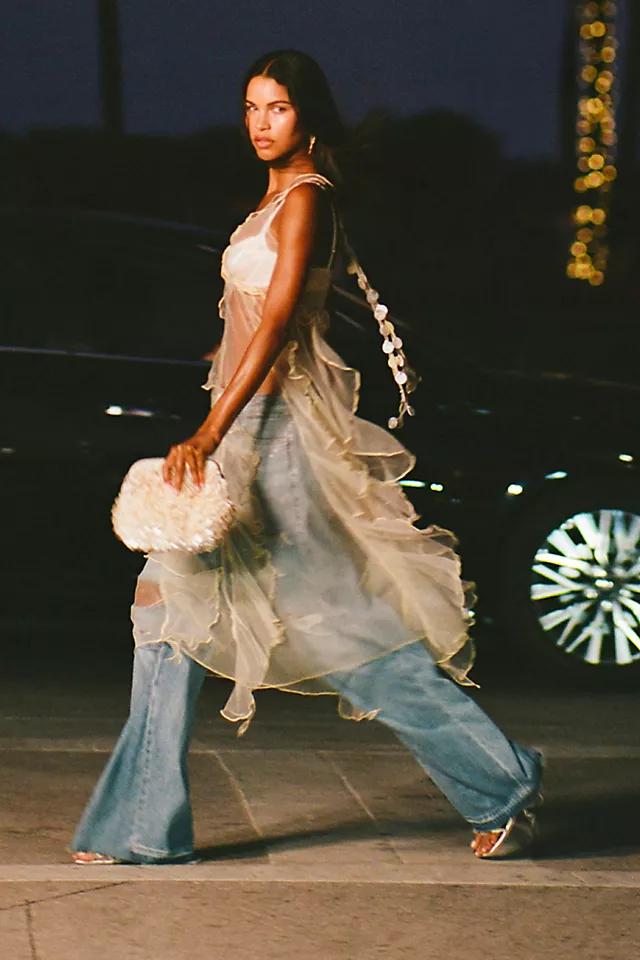 Ollari Sheer Chiffon Ruffle Maxi Slip Dress Product Image